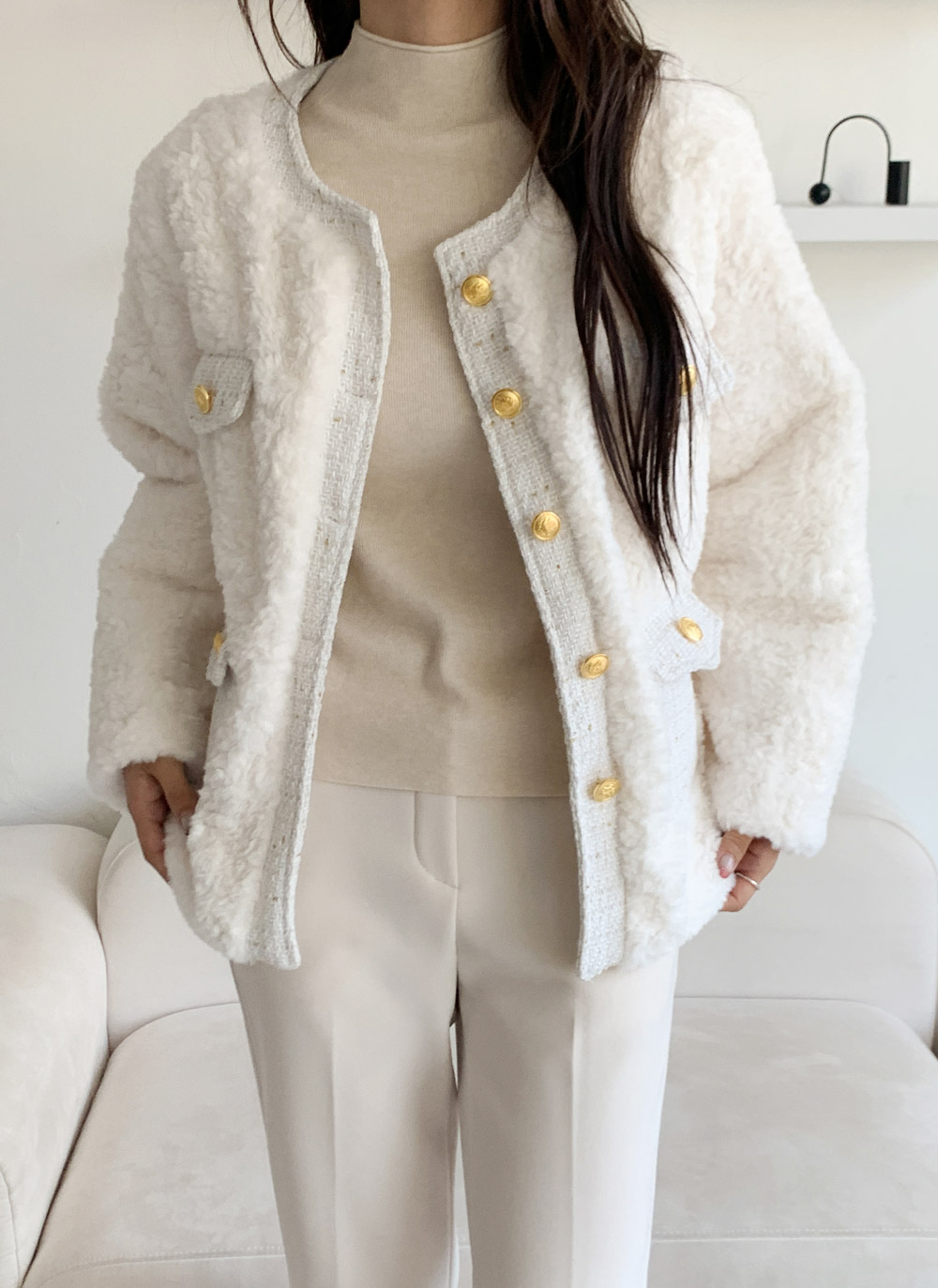 ツイードキルティングコンビエコファーラウンドネックジャケット | DHOLIC | 詳細画像2