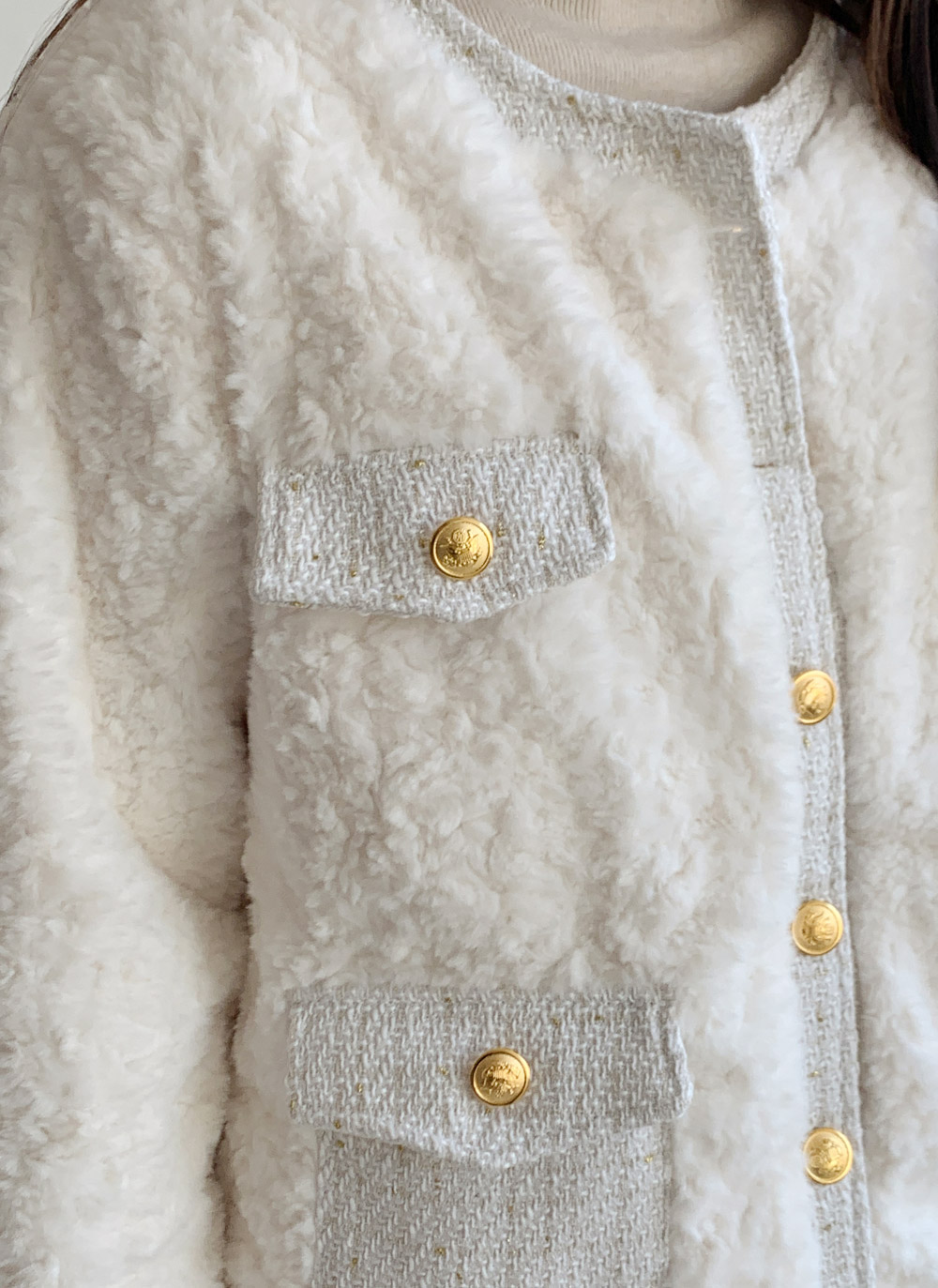 ツイードキルティングコンビエコファーラウンドネックジャケット | DHOLIC | 詳細画像7