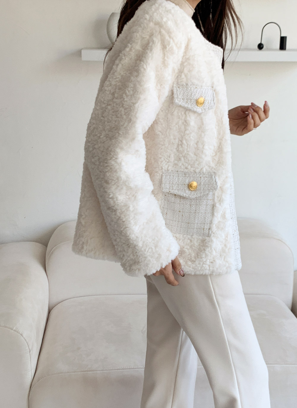 ツイードキルティングコンビエコファーラウンドネックジャケット | DHOLIC | 詳細画像12