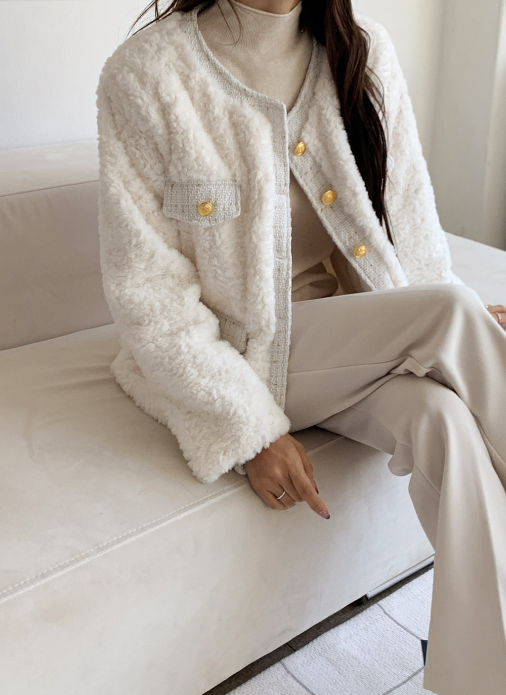 ツイードキルティングコンビエコファーラウンドネックジャケット | DHOLIC | 詳細画像14