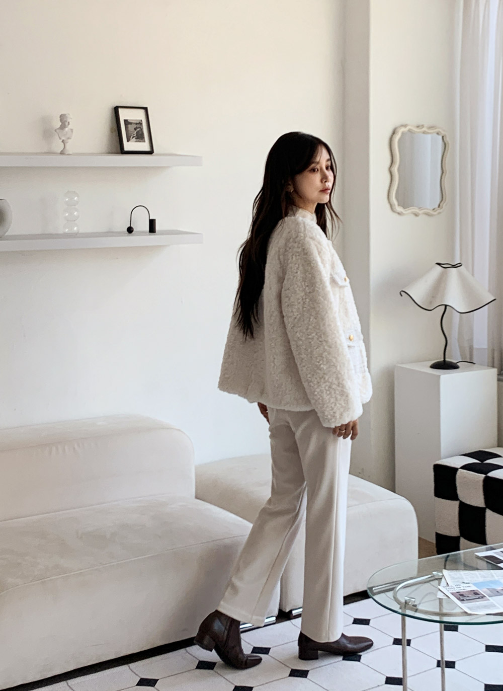 ツイードキルティングコンビエコファーラウンドネックジャケット | DHOLIC | 詳細画像19