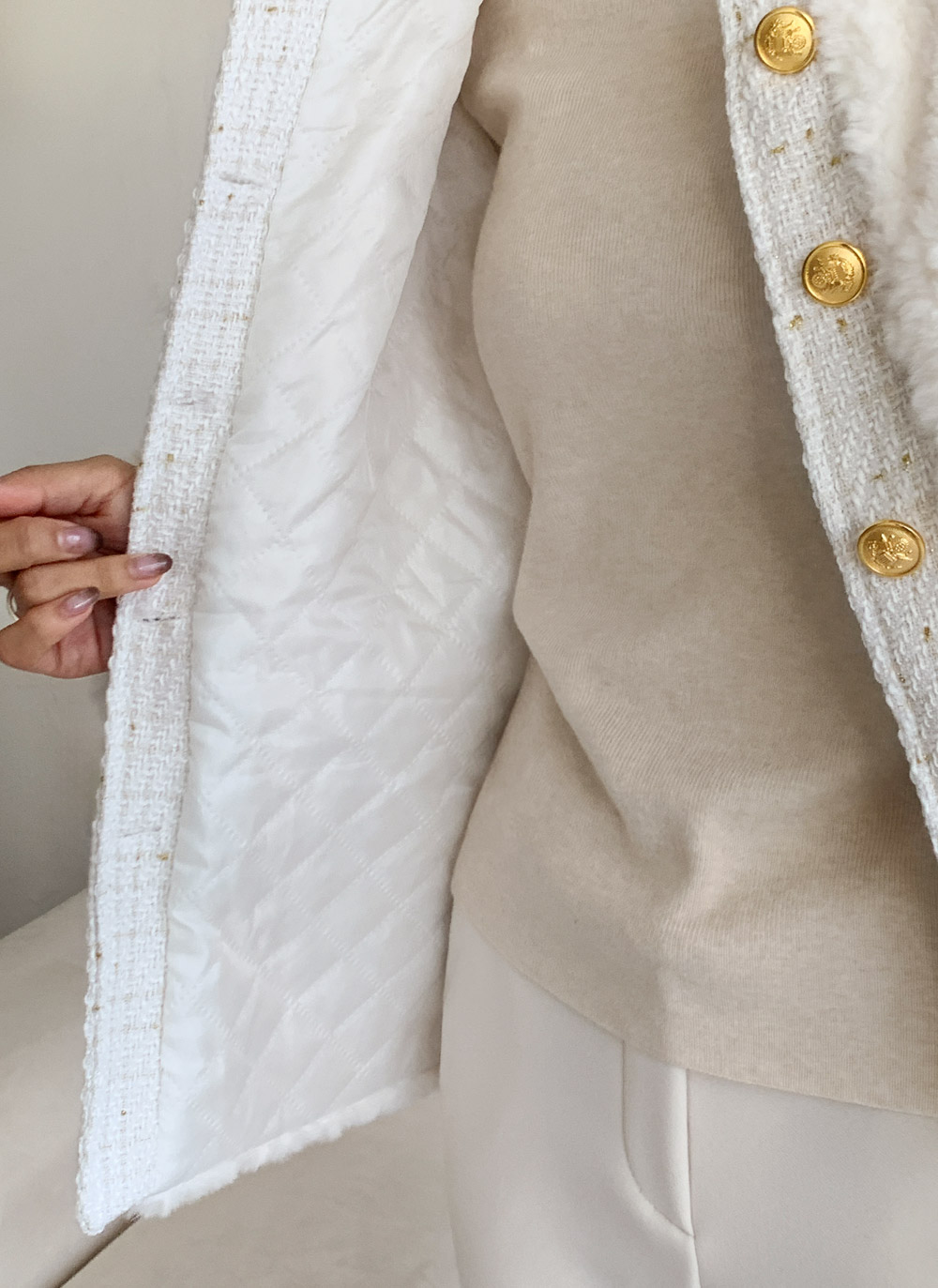 ツイードキルティングコンビエコファーラウンドネックジャケット | DHOLIC | 詳細画像20