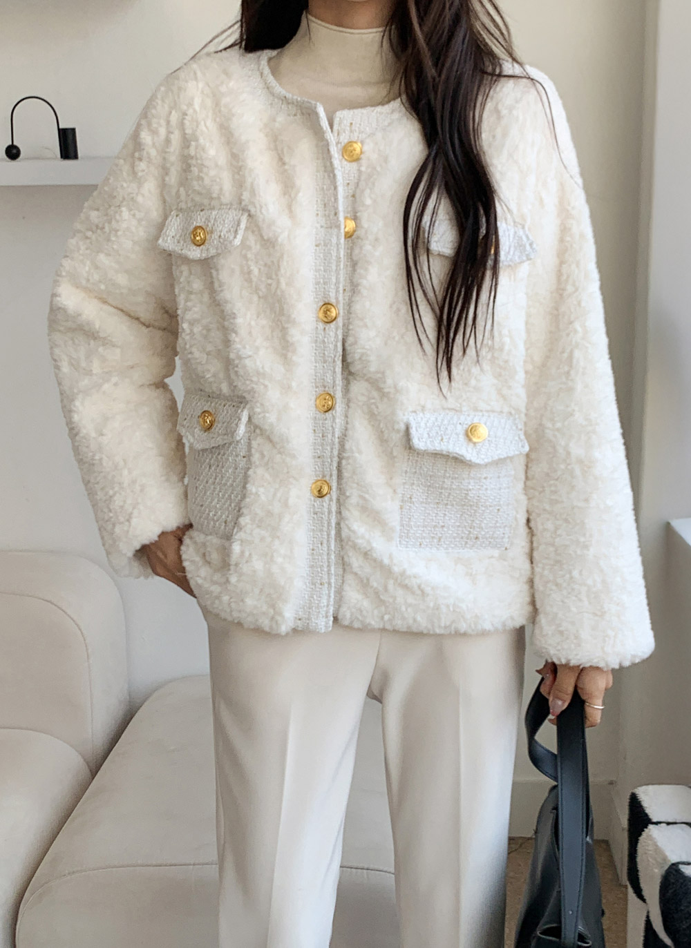 ツイードキルティングコンビエコファーラウンドネックジャケット | DHOLIC | 詳細画像21