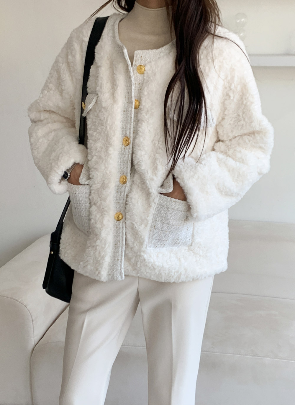 ツイードキルティングコンビエコファーラウンドネックジャケット | DHOLIC | 詳細画像23