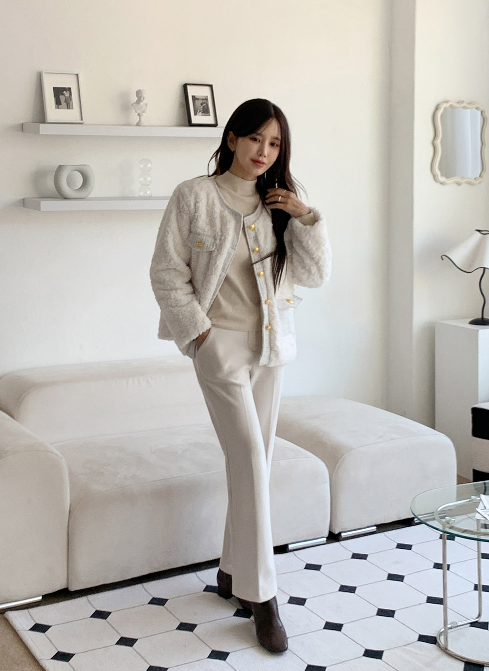 ツイードキルティングコンビエコファーラウンドネックジャケット | DHOLIC | 詳細画像24