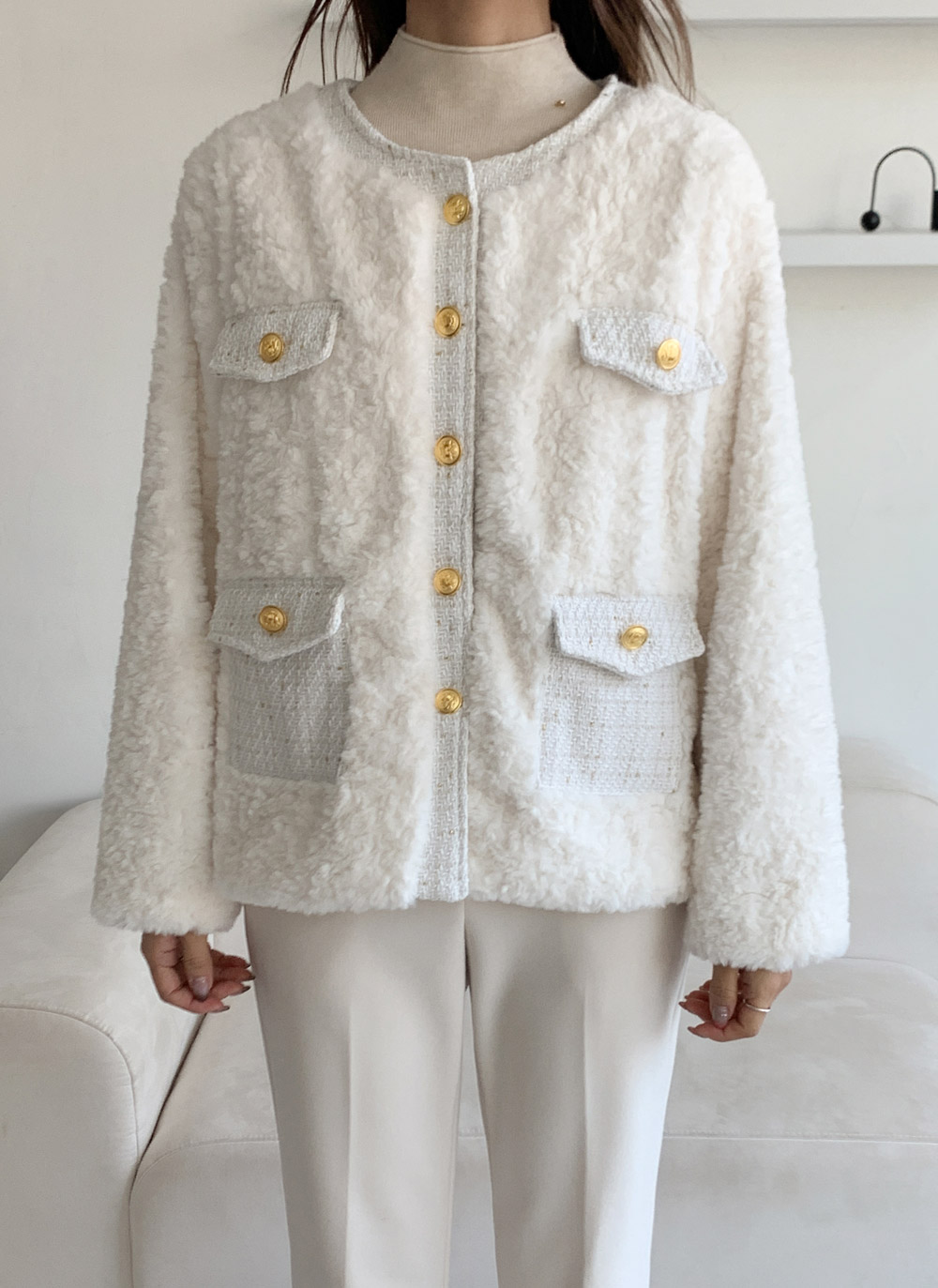 ツイードキルティングコンビエコファーラウンドネックジャケット | DHOLIC | 詳細画像25