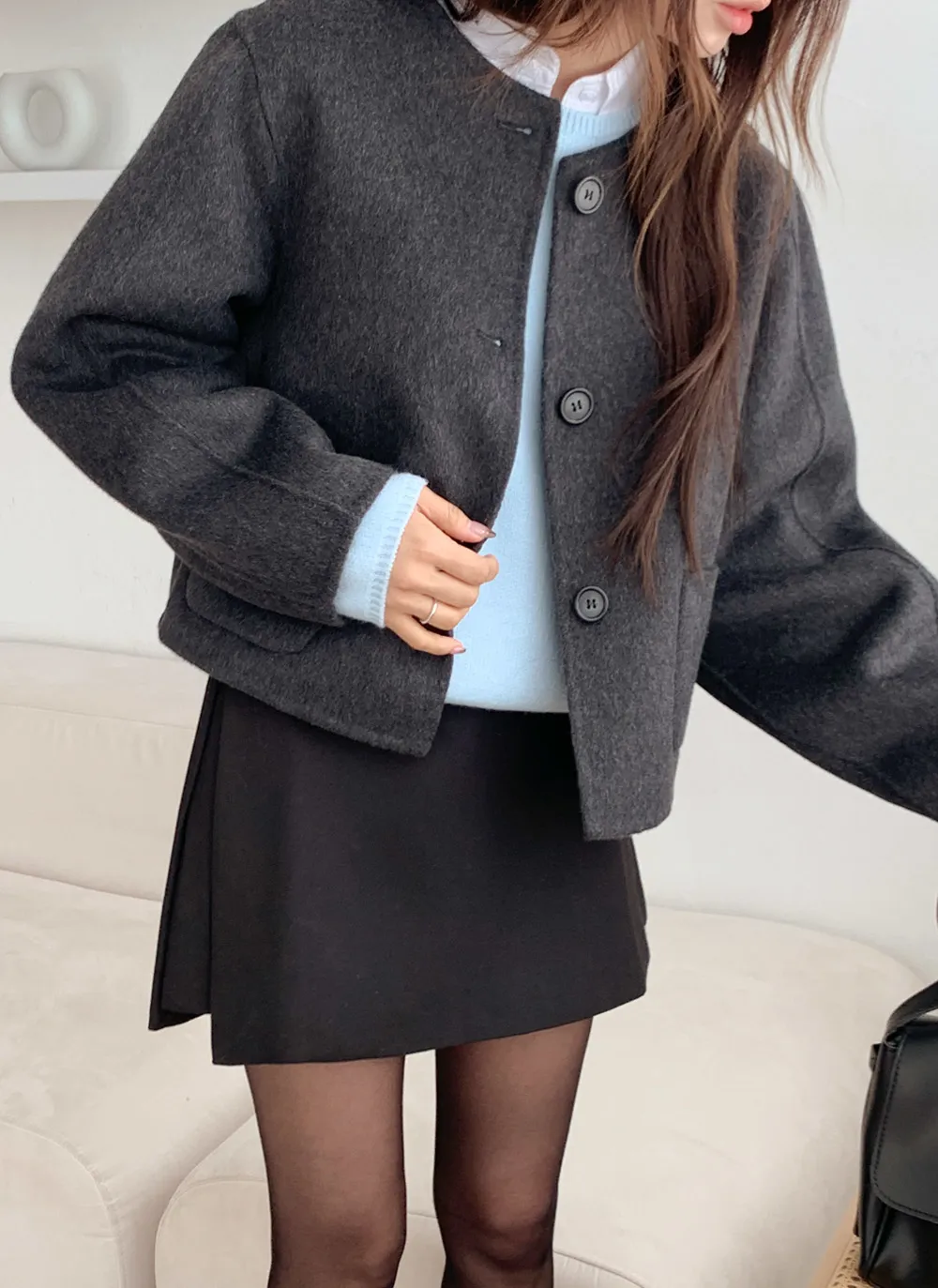 ウールラウンドネックバルーンショートジャケット | DHOLIC | 詳細画像1