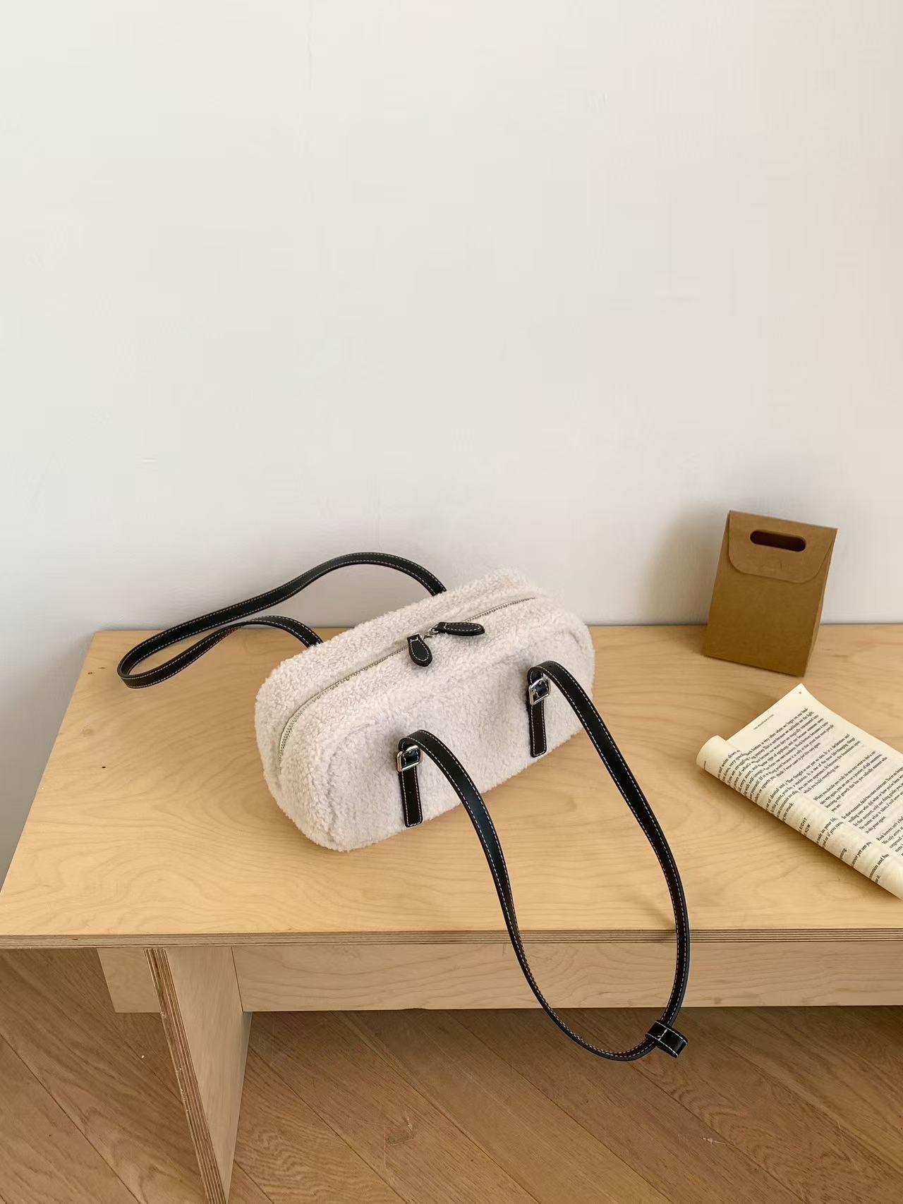 ボアレザー調ジップアップトートバッグショルダーバッグ | 詳細画像4