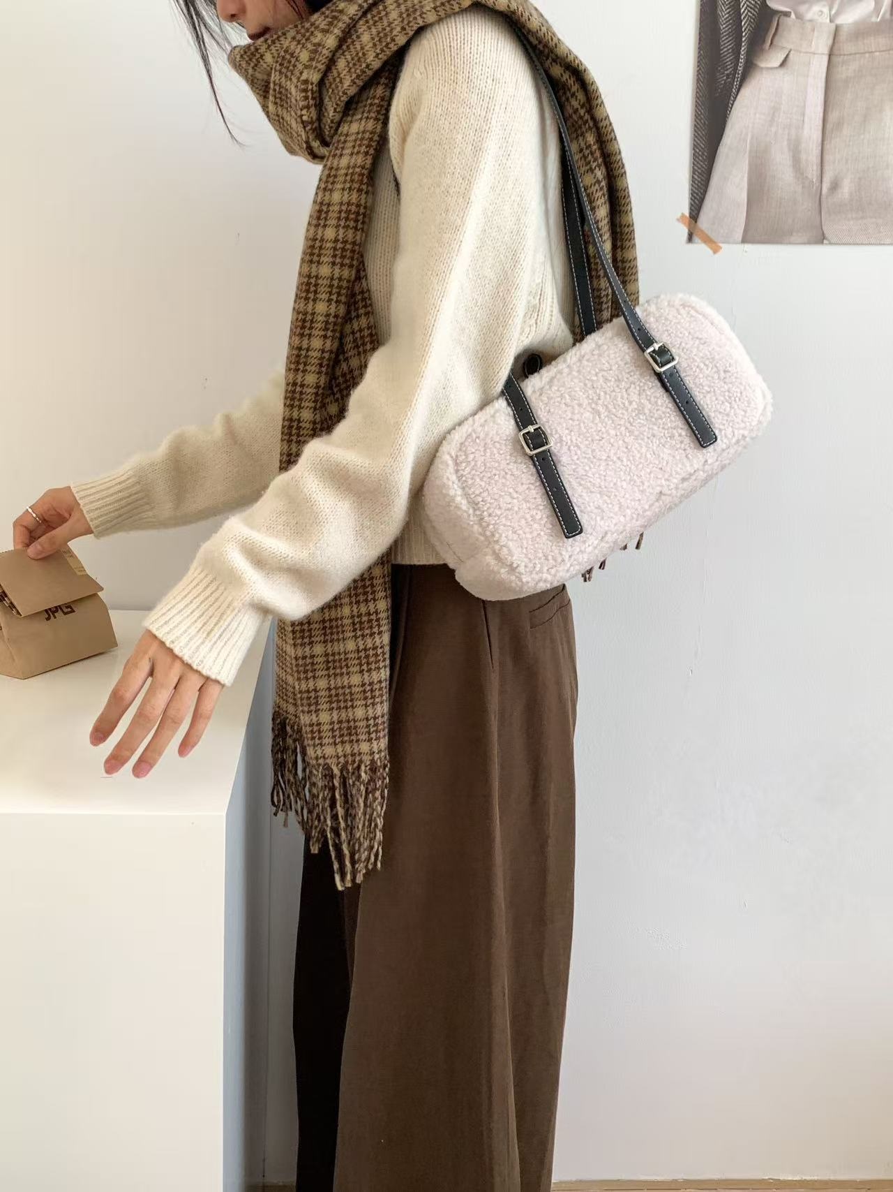 ボアレザー調ジップアップトートバッグショルダーバッグ | 詳細画像5