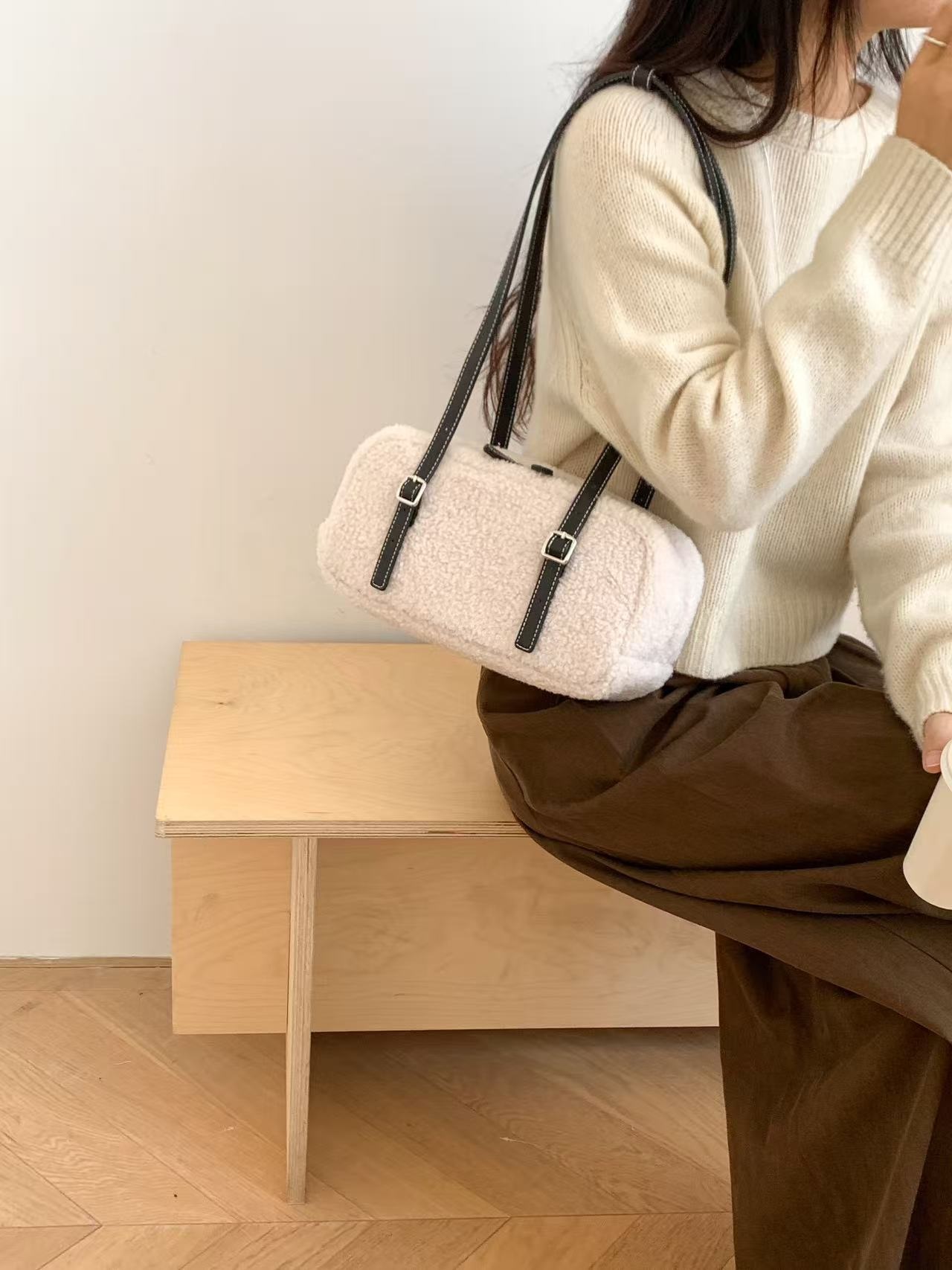 ボアレザー調ジップアップトートバッグショルダーバッグ | 詳細画像6