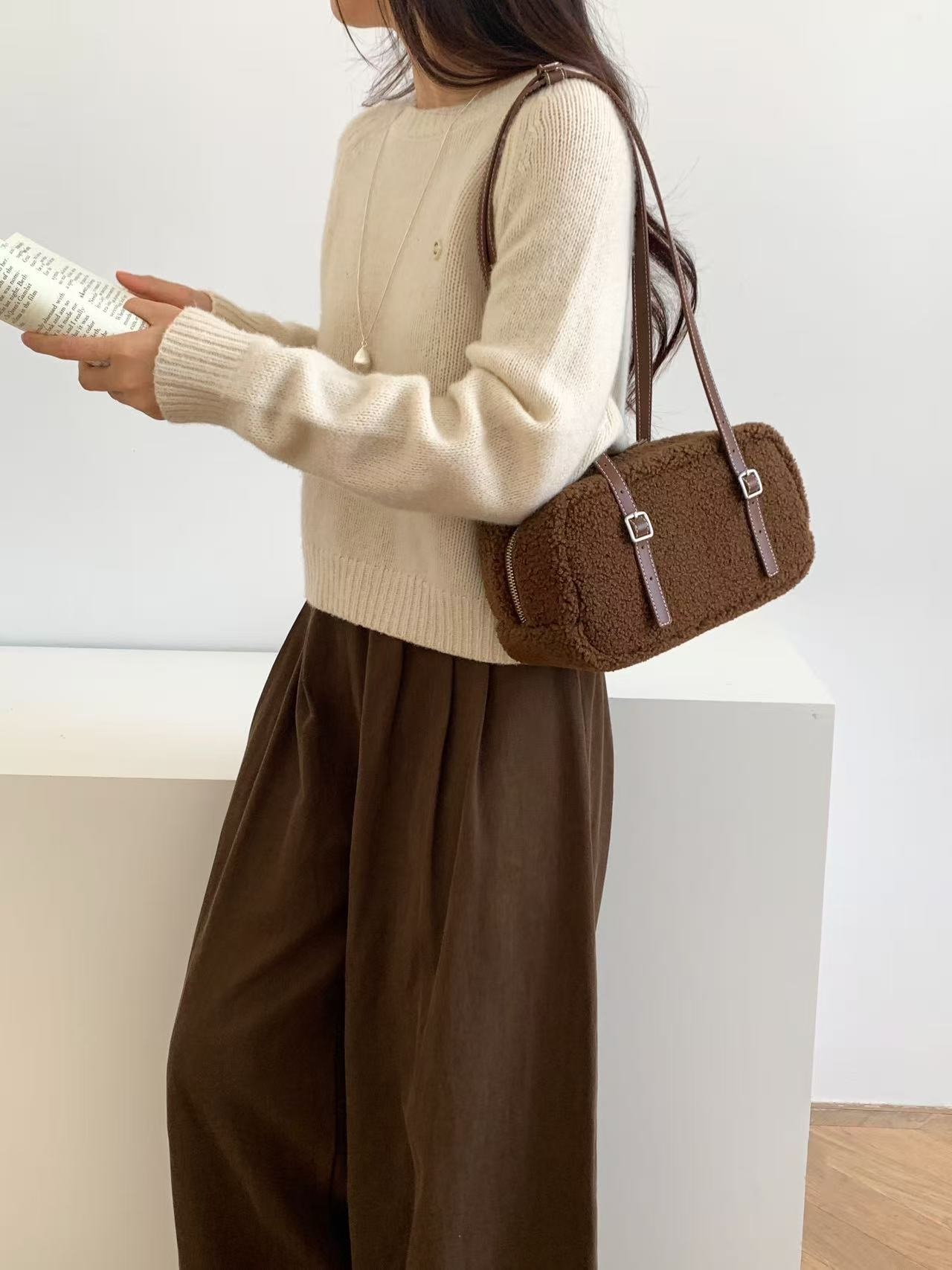 ボアレザー調ジップアップトートバッグショルダーバッグ | 詳細画像7