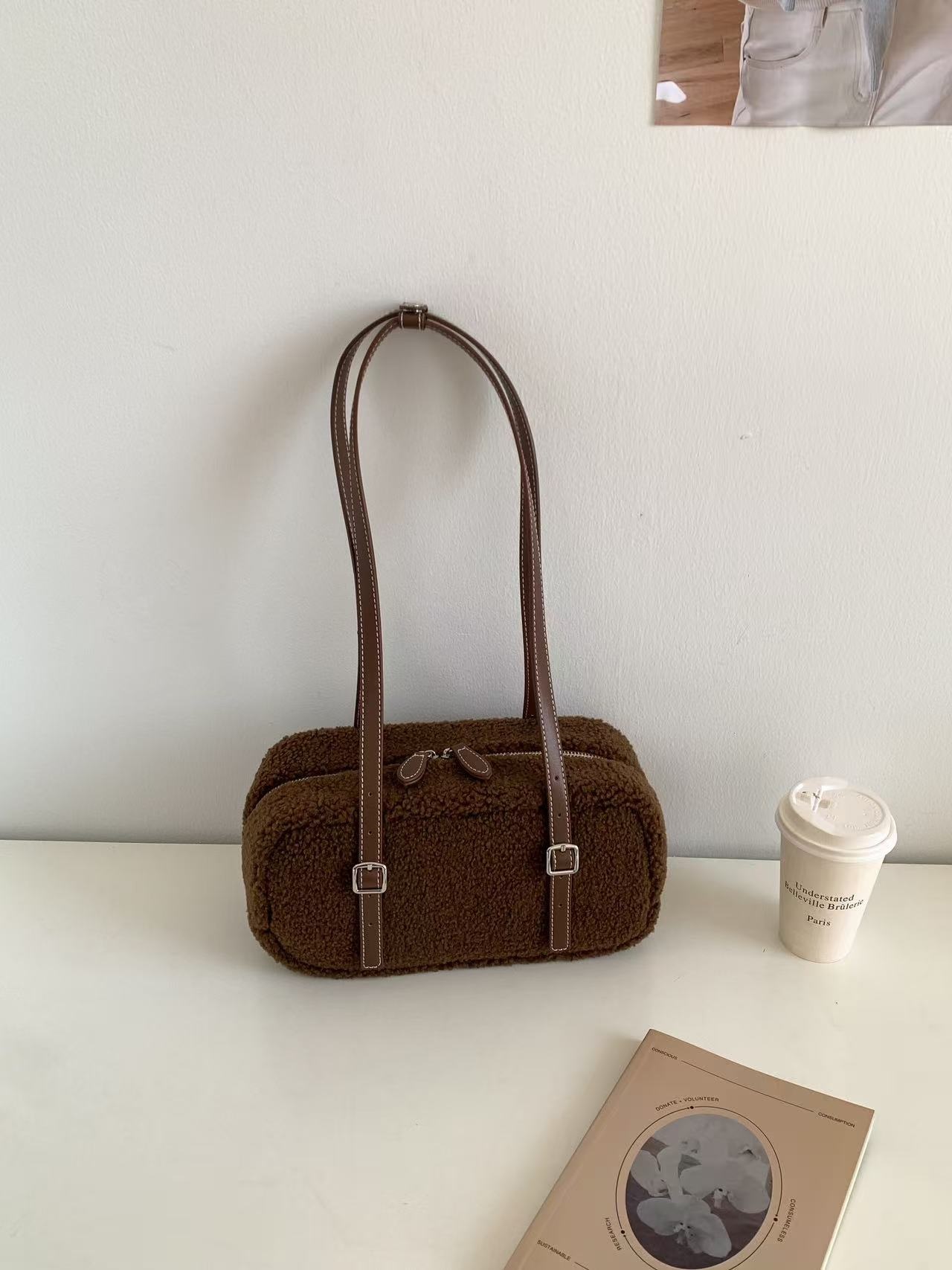 ボアレザー調ジップアップトートバッグショルダーバッグ | 詳細画像8