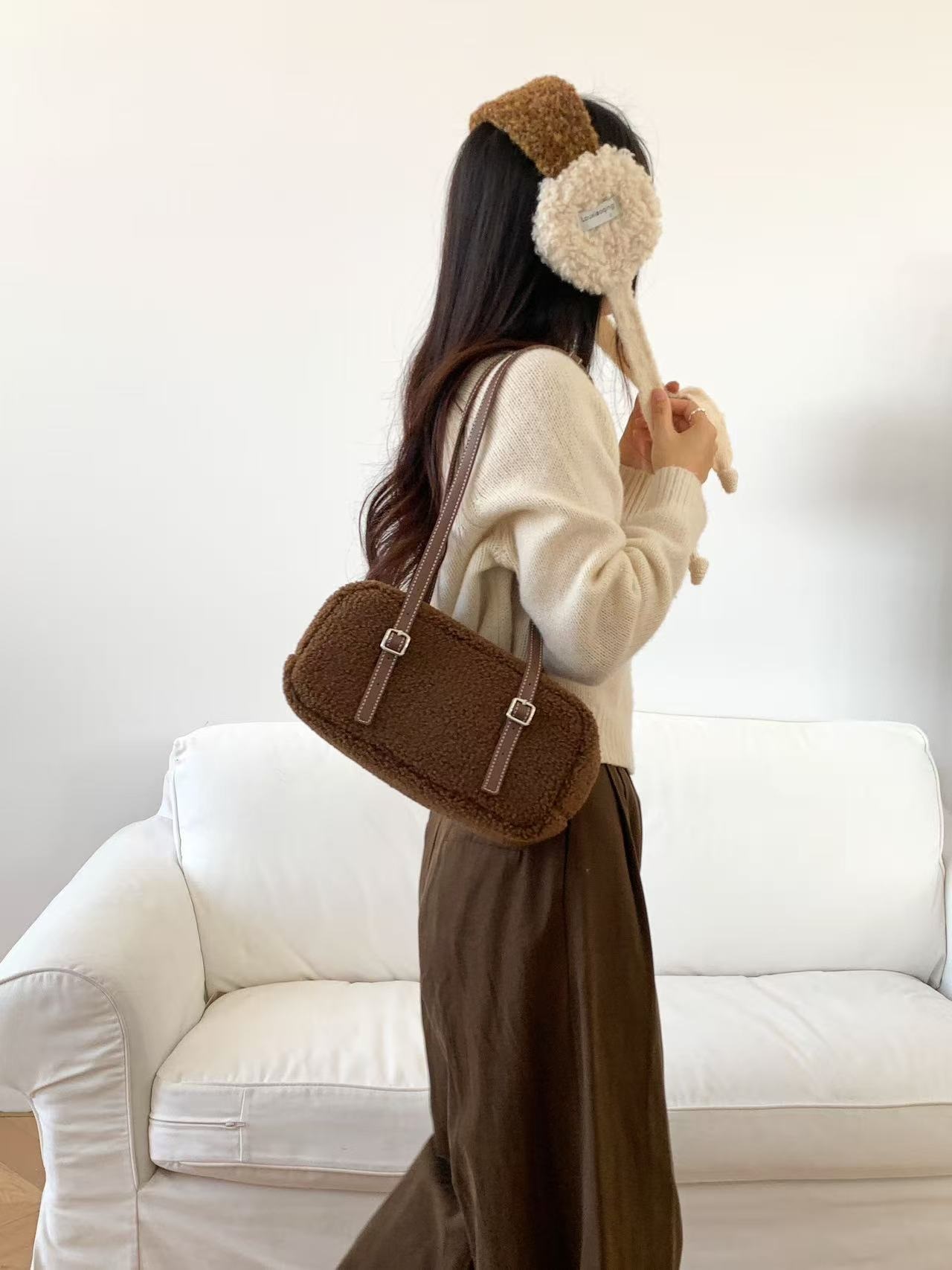 ボアレザー調ジップアップトートバッグショルダーバッグ | 詳細画像9