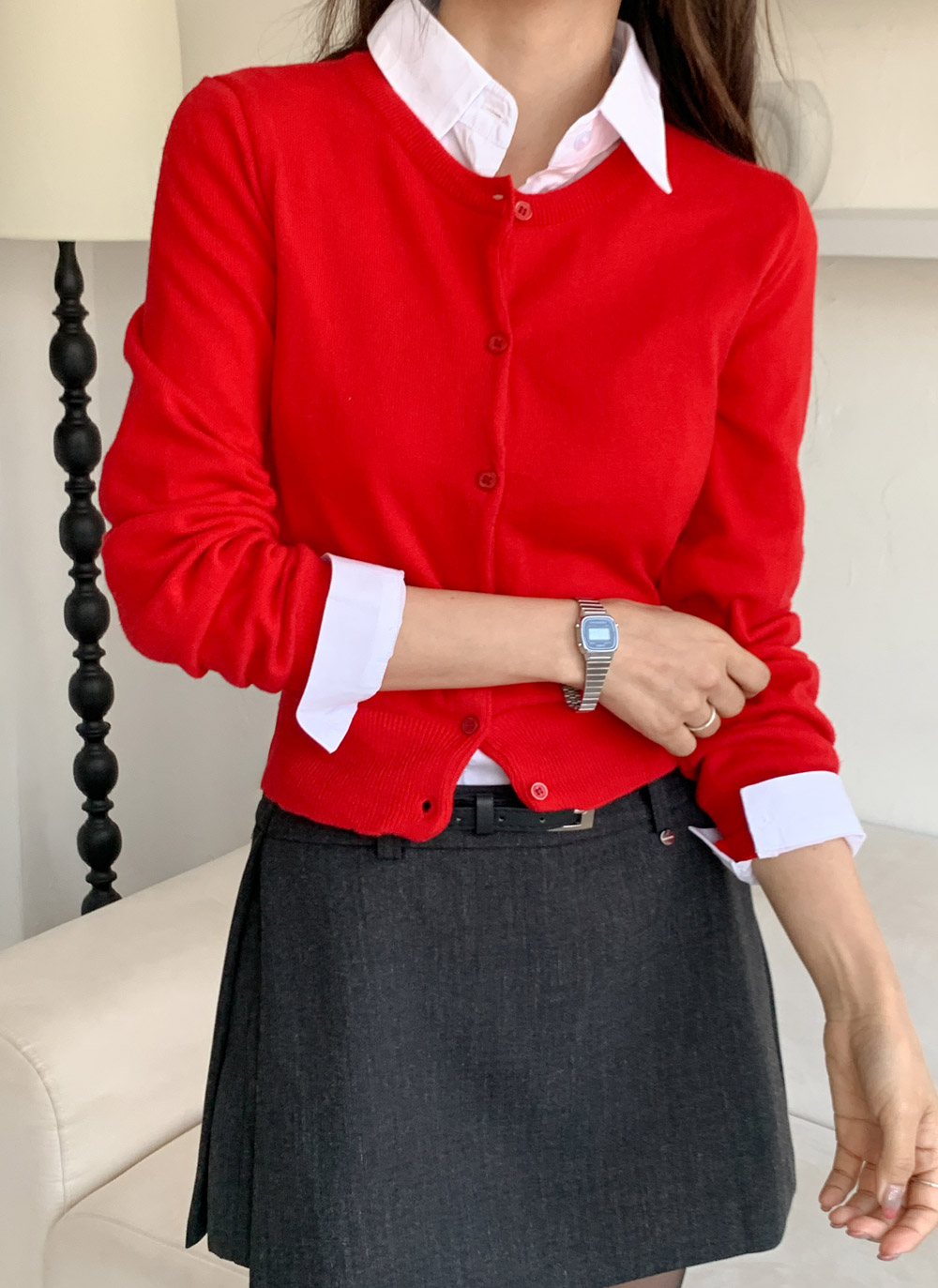 カシミヤ混ラウンドネック無地カーディガン | DHOLIC | 詳細画像6