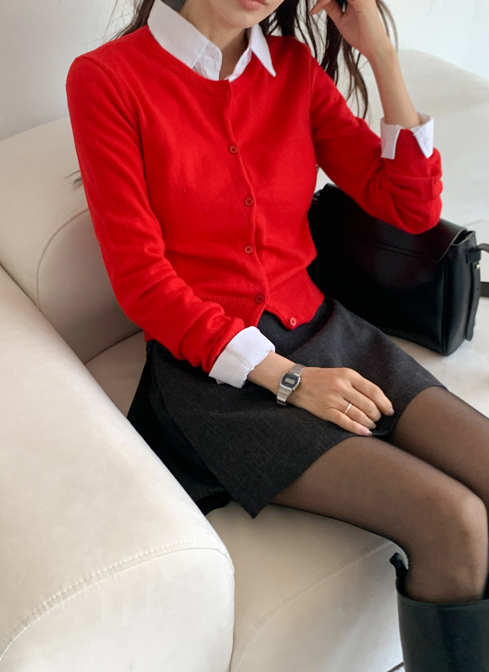 カシミヤ混ラウンドネック無地カーディガン | DHOLIC | 詳細画像8