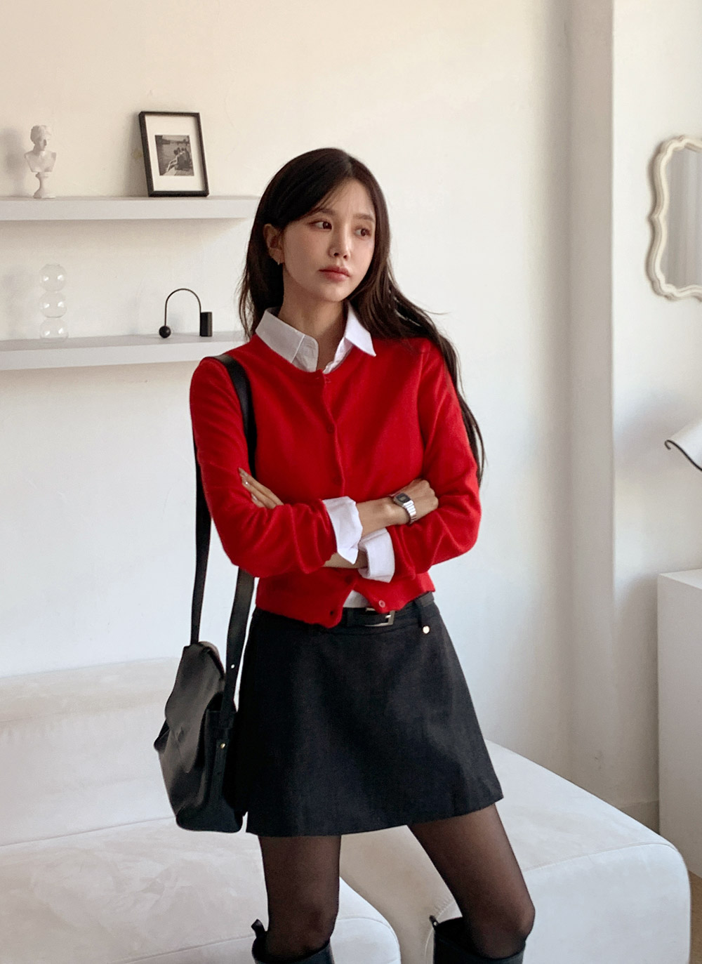 カシミヤ混ラウンドネック無地カーディガン | DHOLIC | 詳細画像9