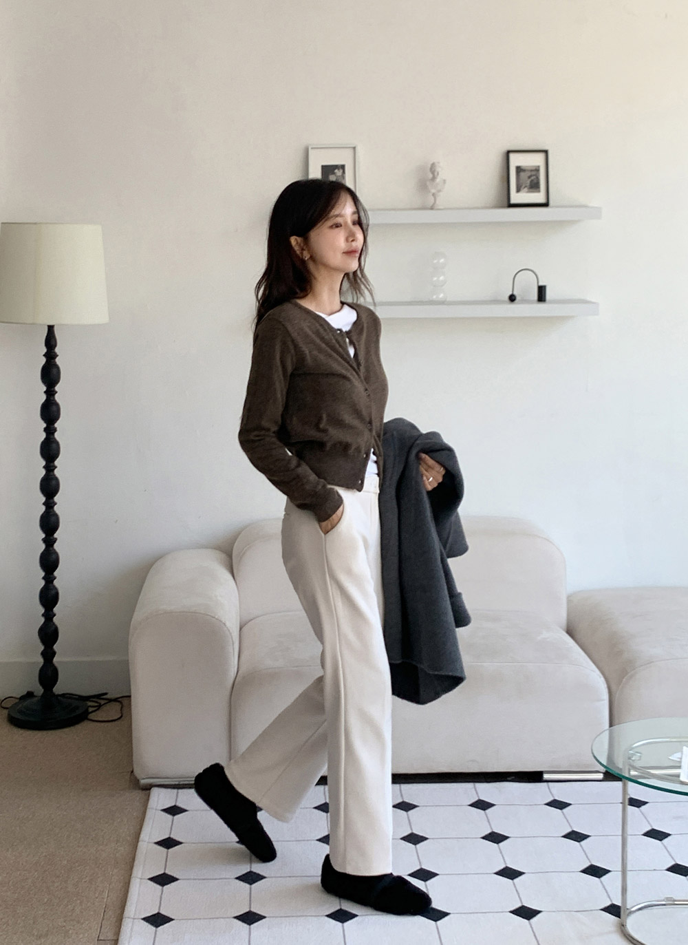 カシミヤ混ラウンドネック無地カーディガン | DHOLIC | 詳細画像15