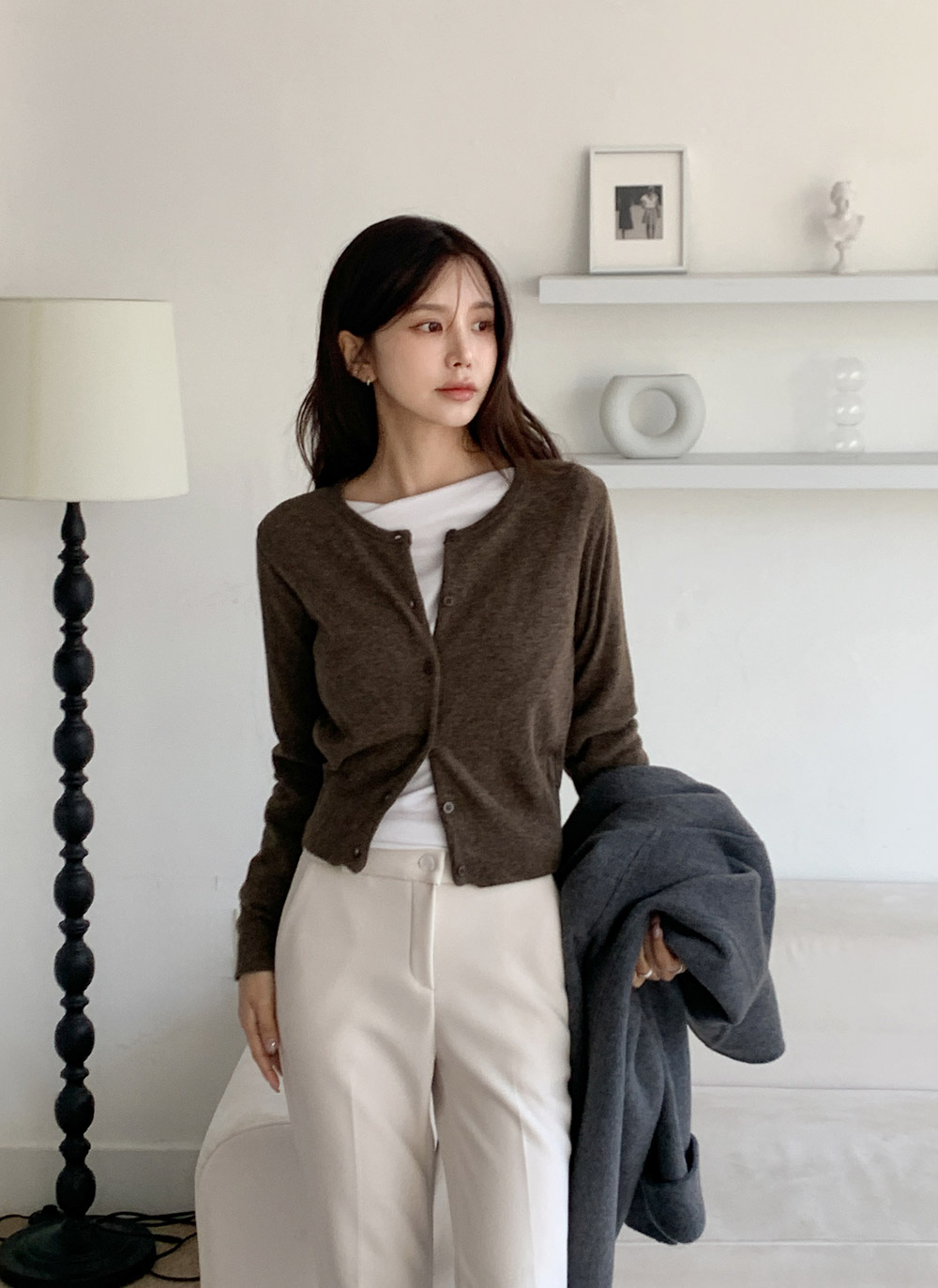 カシミヤ混ラウンドネック無地カーディガン | DHOLIC | 詳細画像19