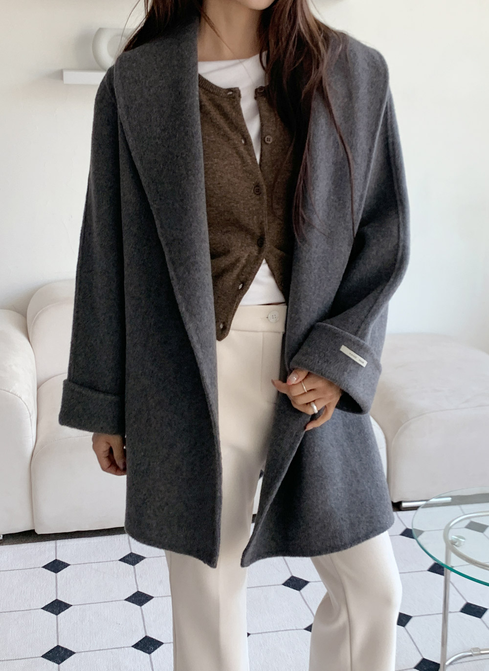 カシミヤ混ラウンドネック無地カーディガン | DHOLIC | 詳細画像24