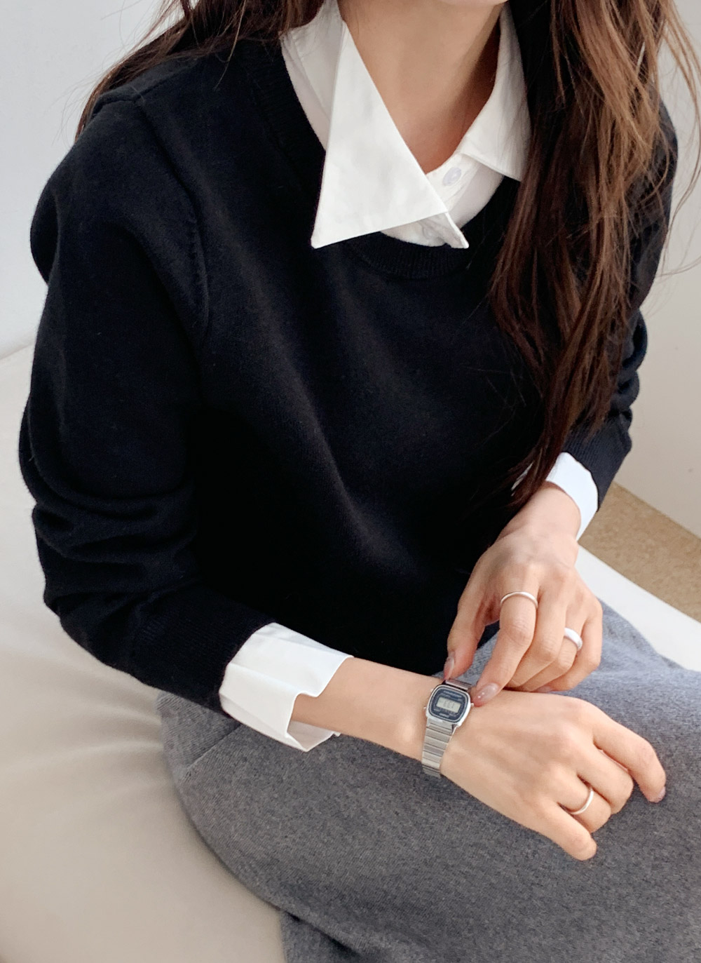 ラウンドネックレイヤード風無地ニット | DHOLIC | 詳細画像2