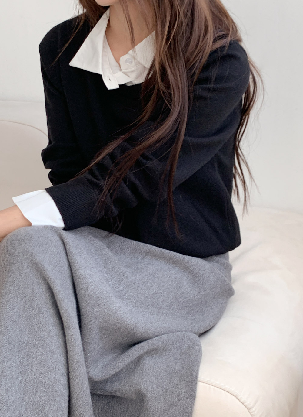 ラウンドネックレイヤード風無地ニット | DHOLIC | 詳細画像7