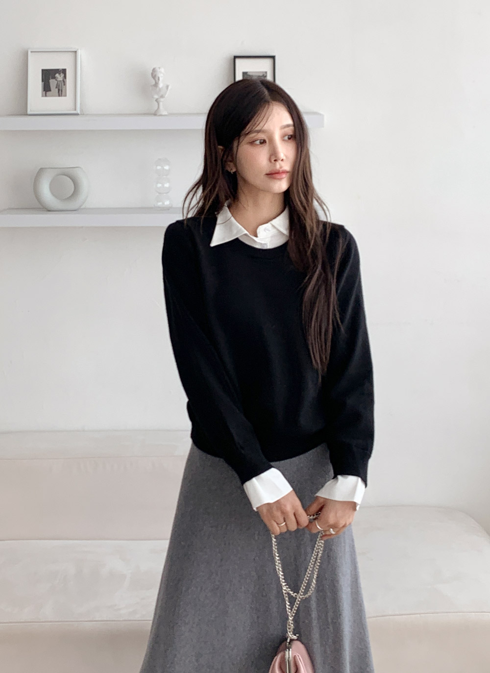 ラウンドネックレイヤード風無地ニット | DHOLIC | 詳細画像8