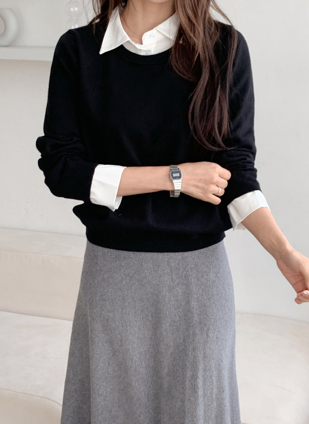 ラウンドネックレイヤード風無地ニット | DHOLIC | 詳細画像9