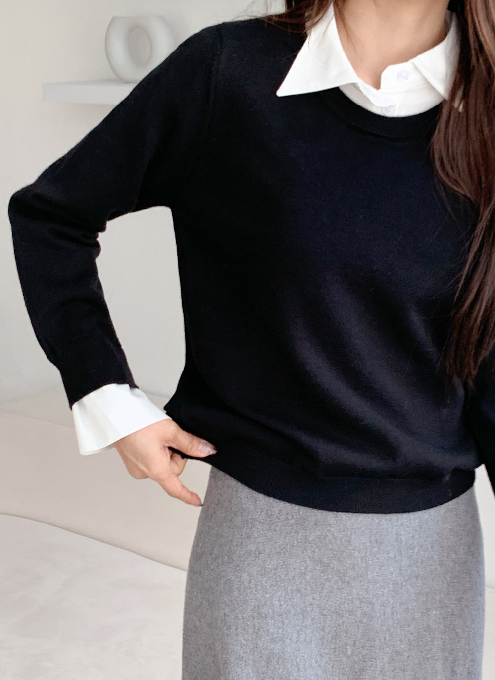 ラウンドネックレイヤード風無地ニット | DHOLIC | 詳細画像11