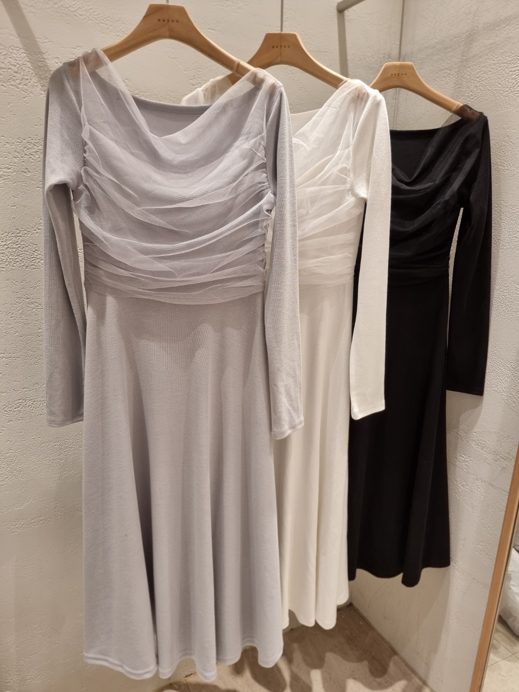 シフォンコンビスリムレイヤード風ロング長袖フレアワンピース | 詳細画像21