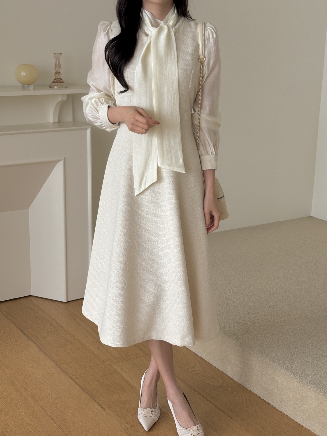 ソフトジップアップスリムロング長袖フレアスカーフネックワンピース | 詳細画像2