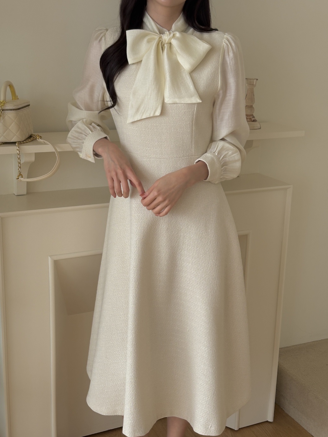 ソフトジップアップスリムロング長袖フレアスカーフネックワンピース | 詳細画像6