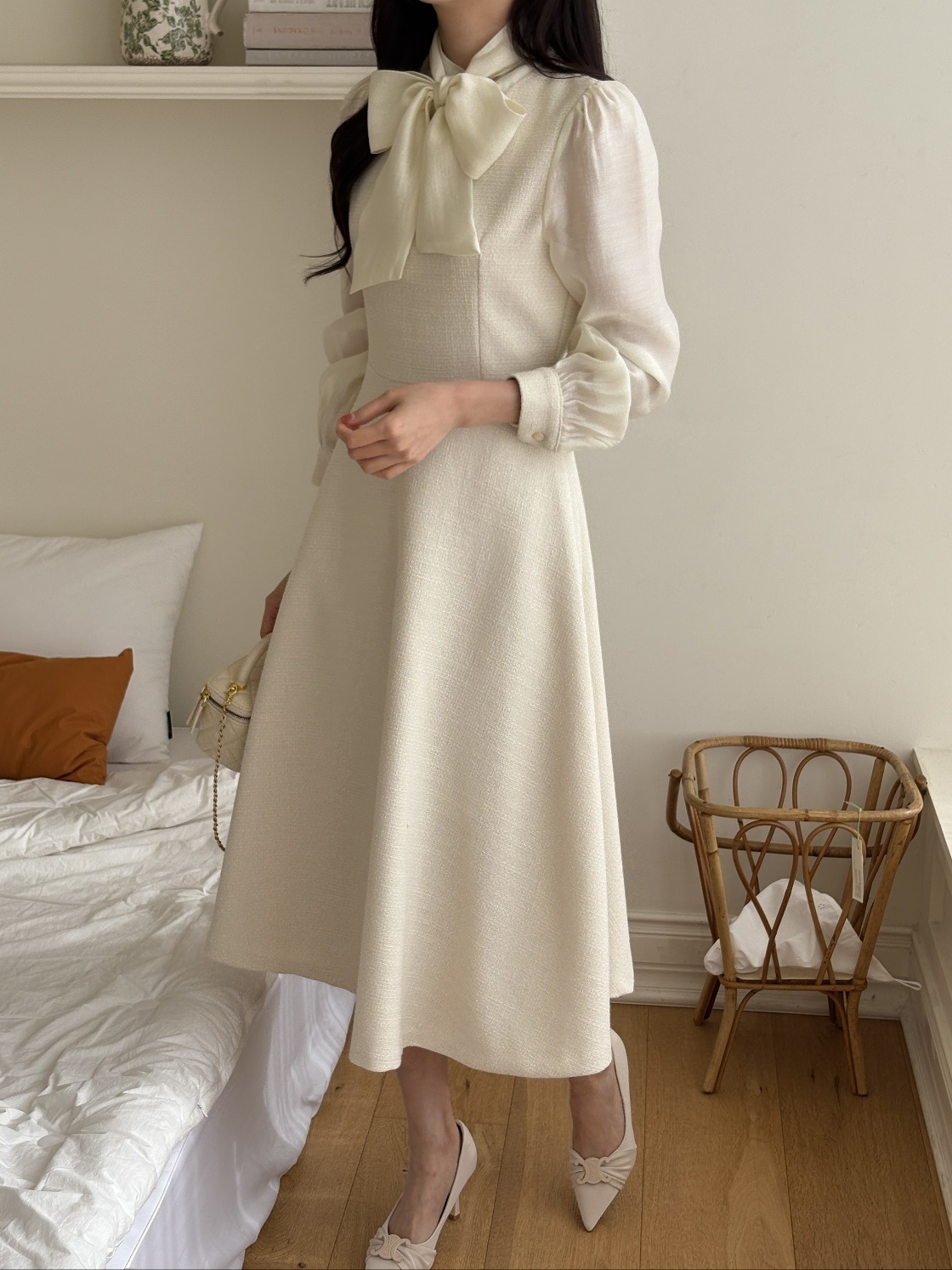 ソフトジップアップスリムロング長袖フレアスカーフネックワンピース | 詳細画像7