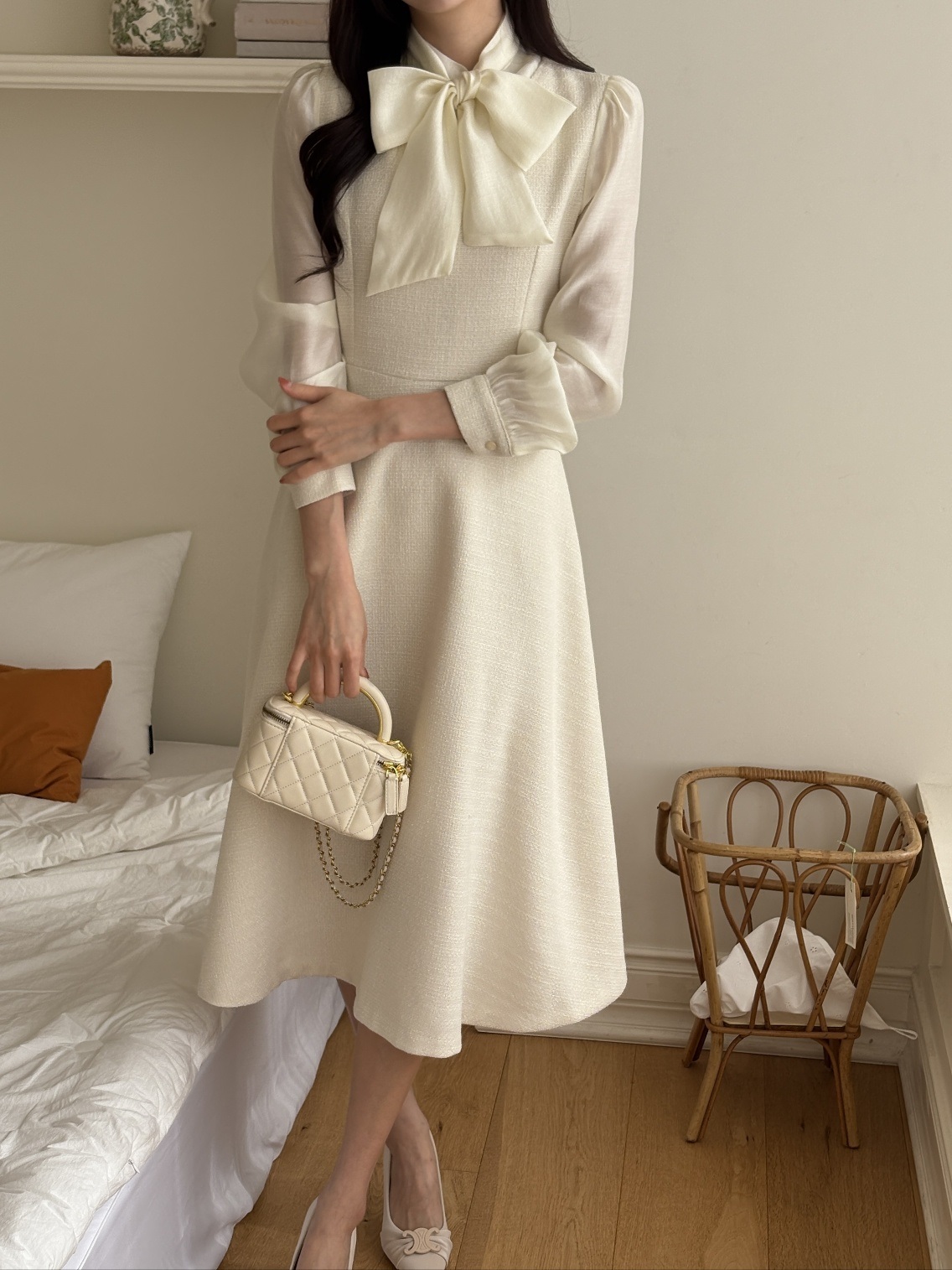 ソフトジップアップスリムロング長袖フレアスカーフネックワンピース | 詳細画像8