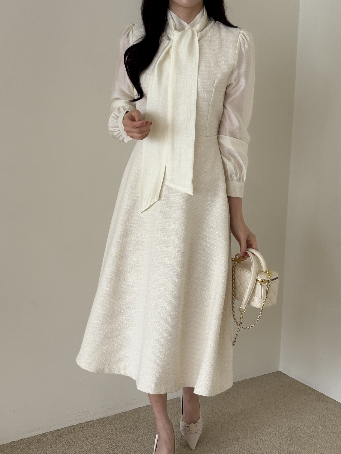 ソフトジップアップスリムロング長袖フレアスカーフネックワンピース | 詳細画像13