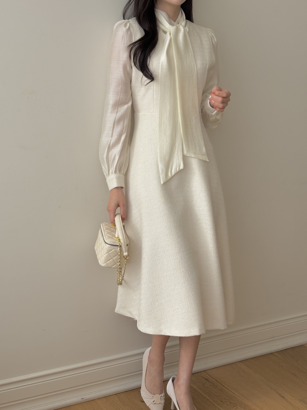 ソフトジップアップスリムロング長袖フレアスカーフネックワンピース | 詳細画像12