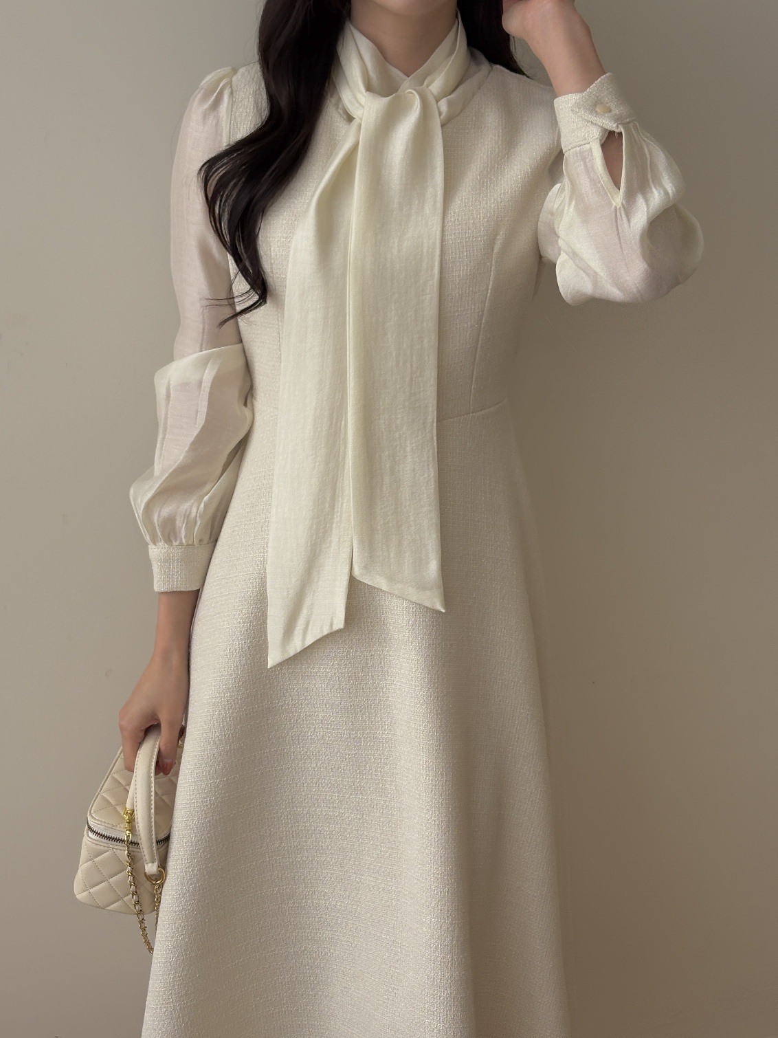 ソフトジップアップスリムロング長袖フレアスカーフネックワンピース | 詳細画像14