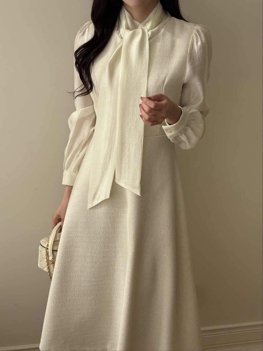 ソフトジップアップスリムロング長袖フレアスカーフネックワンピース | 詳細画像15