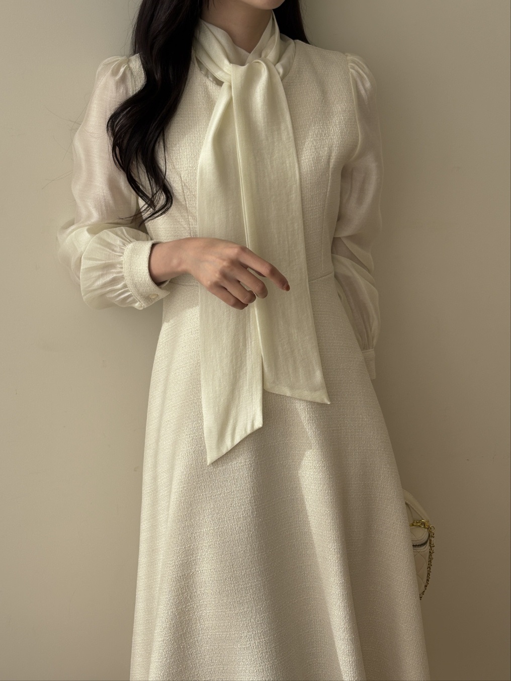 ソフトジップアップスリムロング長袖フレアスカーフネックワンピース | 詳細画像16