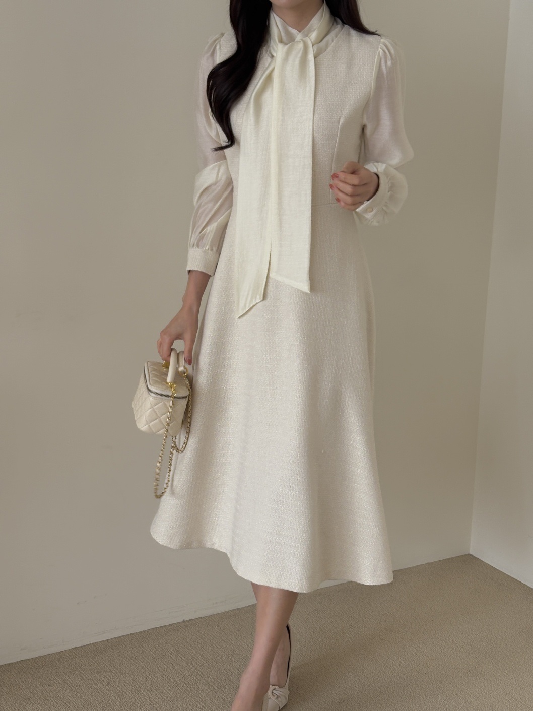 ソフトジップアップスリムロング長袖フレアスカーフネックワンピース | 詳細画像20