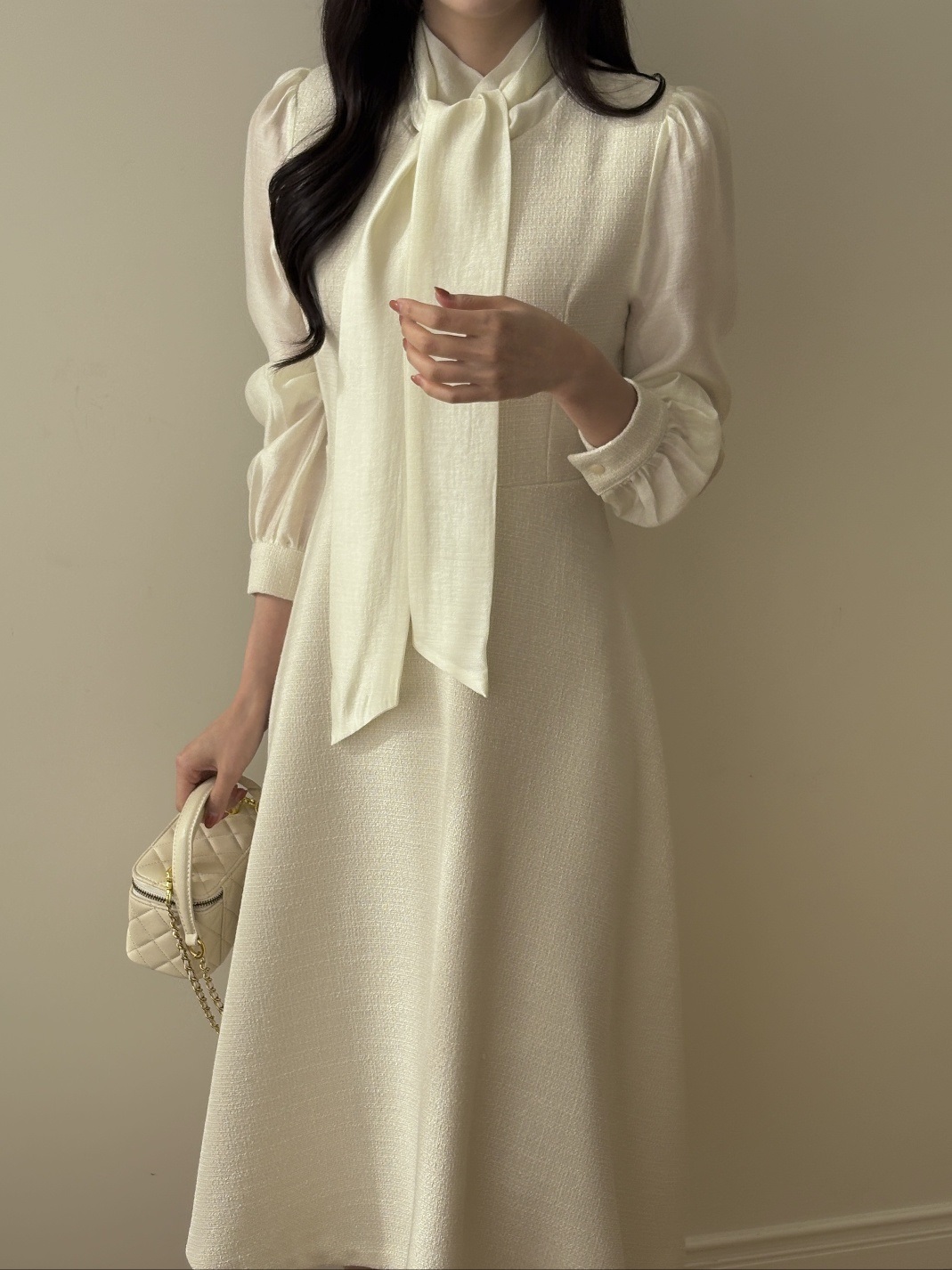 ソフトジップアップスリムロング長袖フレアスカーフネックワンピース | 詳細画像18