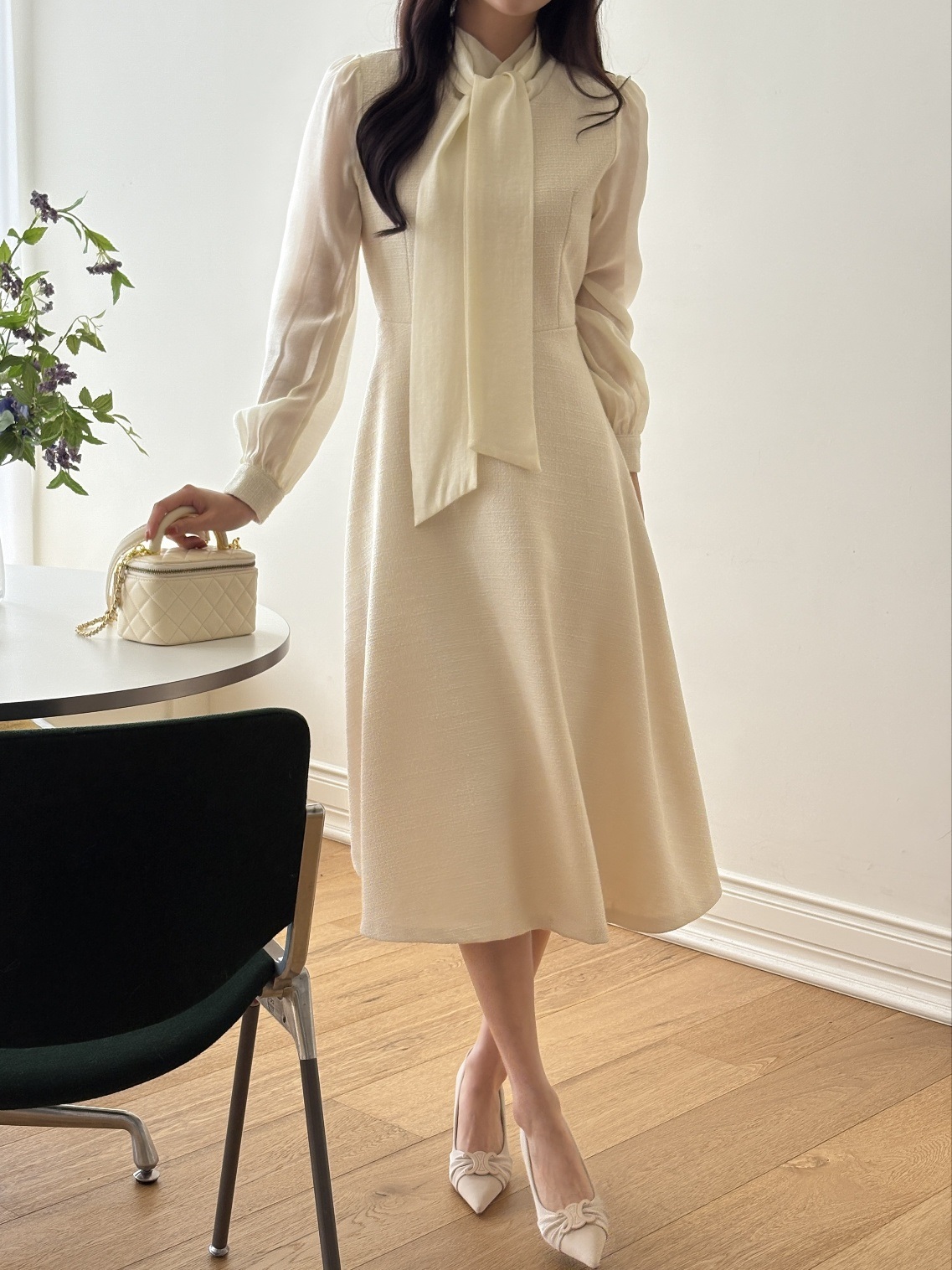 ソフトジップアップスリムロング長袖フレアスカーフネックワンピース | 詳細画像19