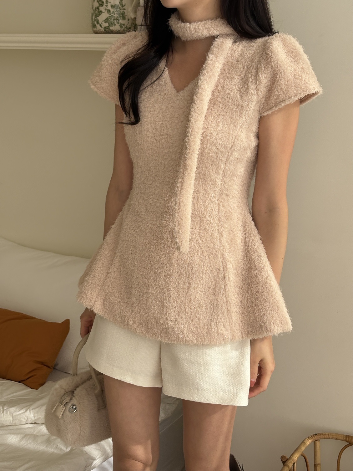 テリーVネック半袖フレアブラウススカーフ付 | 詳細画像7