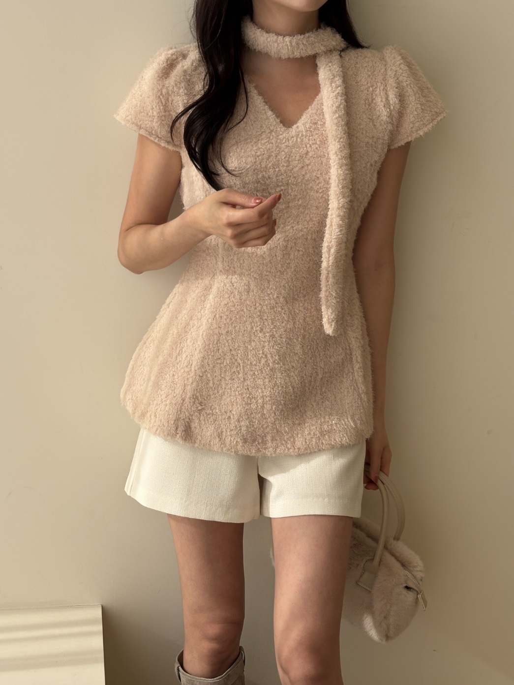 テリーVネック半袖フレアブラウススカーフ付 | 詳細画像9
