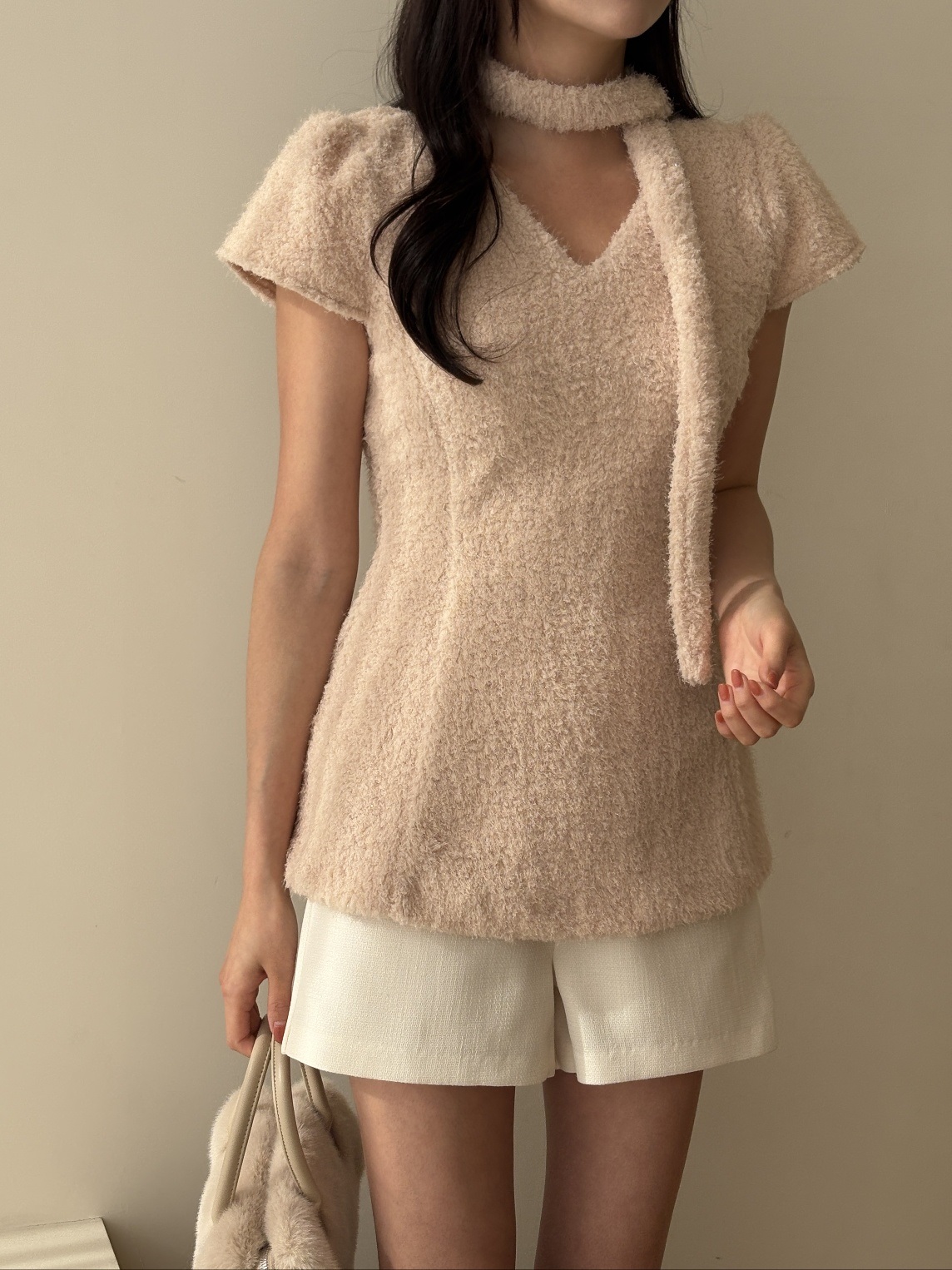 テリーVネック半袖フレアブラウススカーフ付 | 詳細画像10