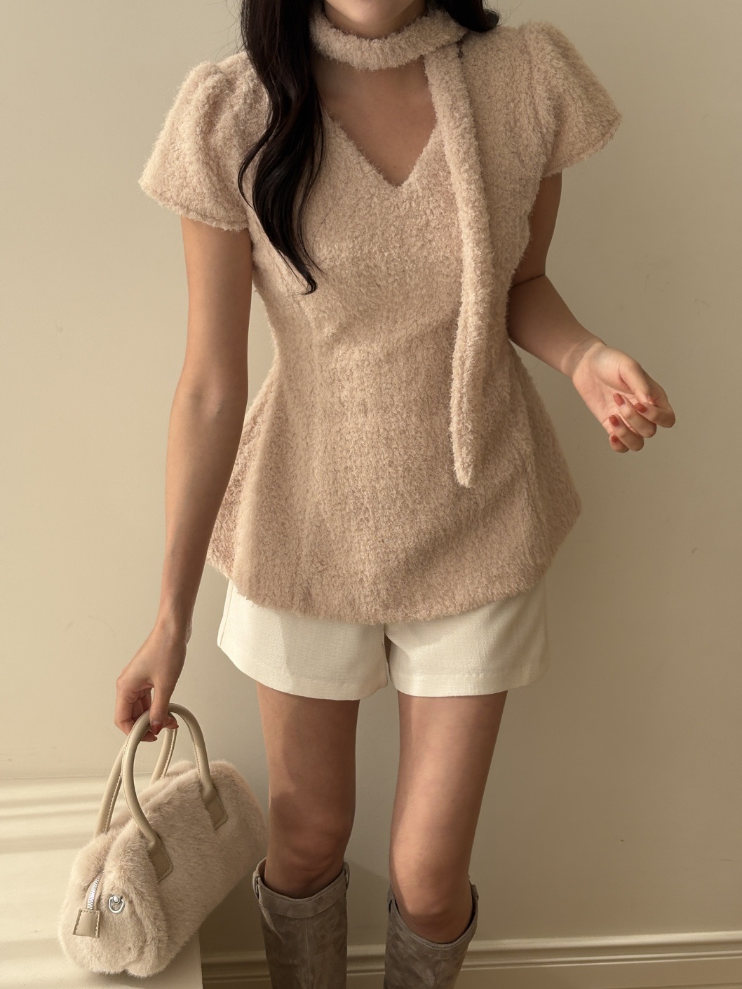 テリーVネック半袖フレアブラウススカーフ付 | 詳細画像11