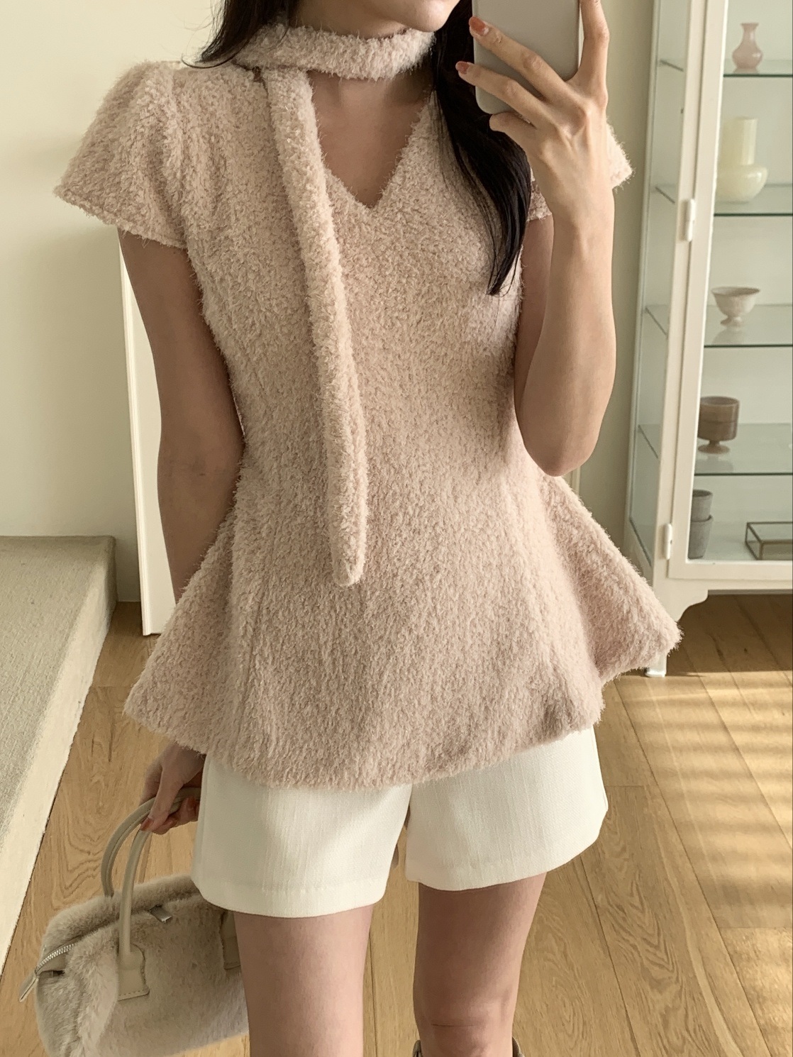 テリーVネック半袖フレアブラウススカーフ付 | 詳細画像19