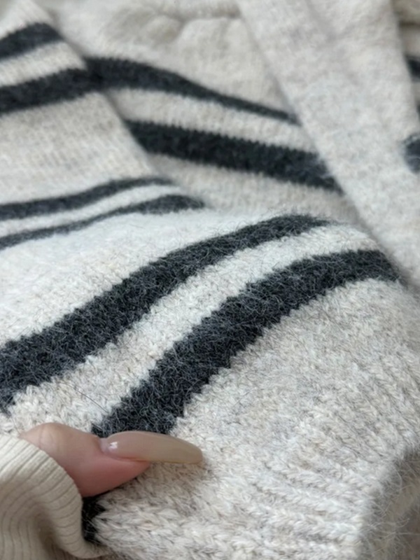 フードロングルーズ長袖ボーダーカーディガン | 詳細画像6