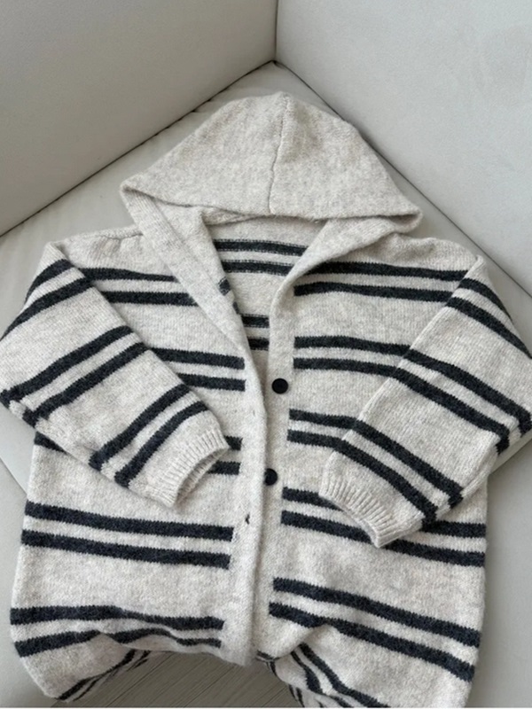 フードロングルーズ長袖ボーダーカーディガン | 詳細画像12