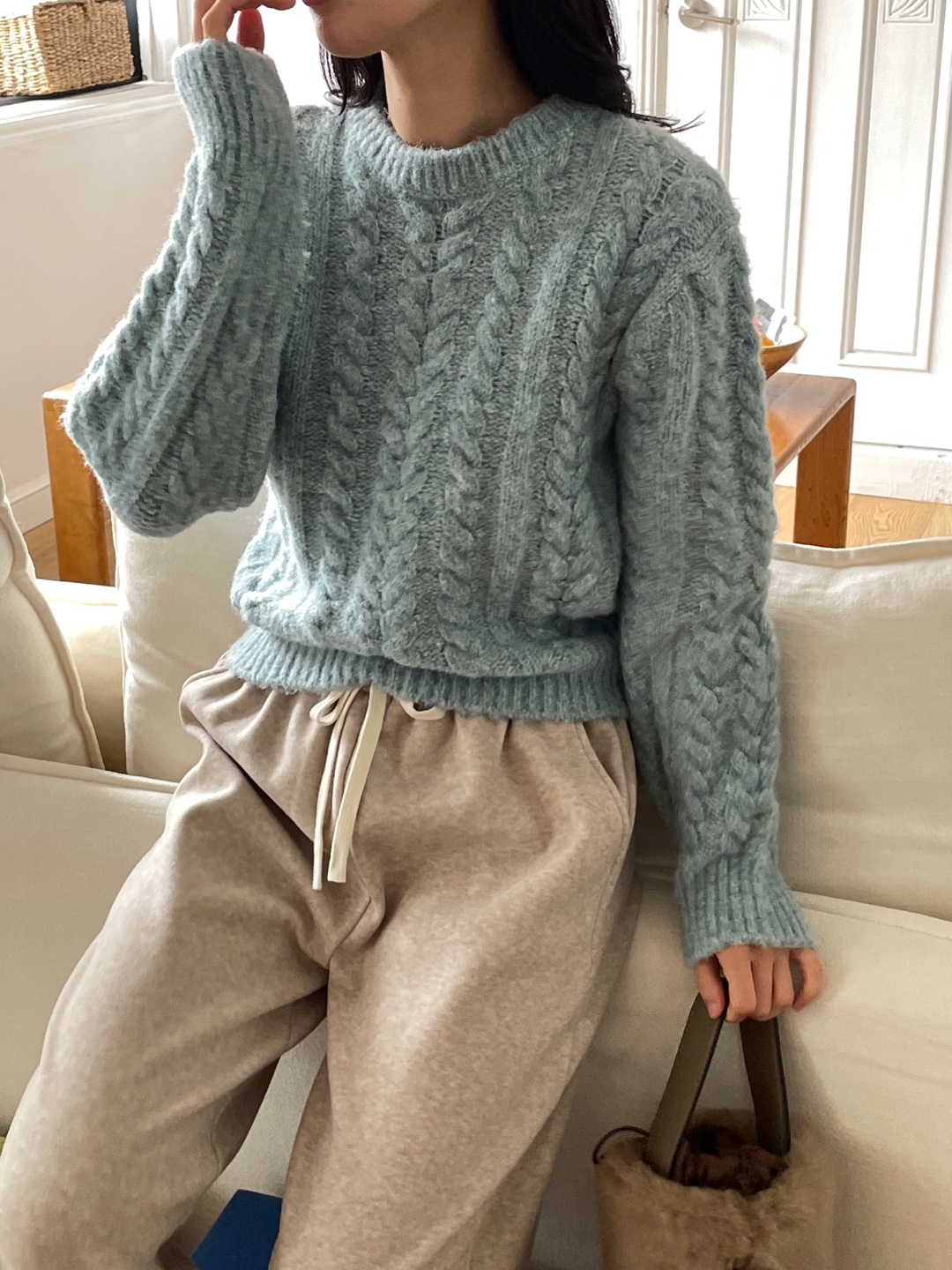 ラウンドネック長袖ケーブルニット | 詳細画像12