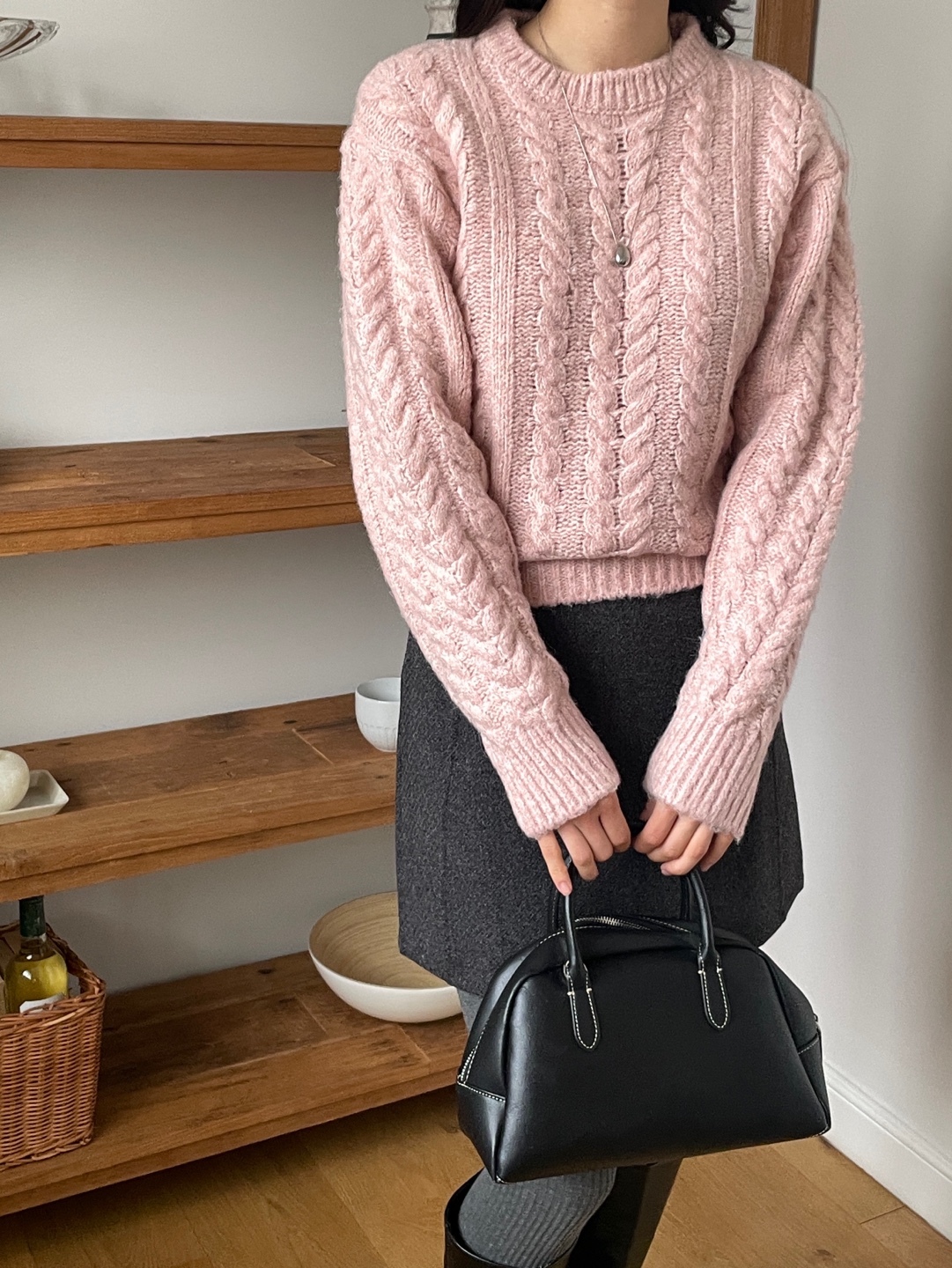 ラウンドネック長袖ケーブルニット | 詳細画像6